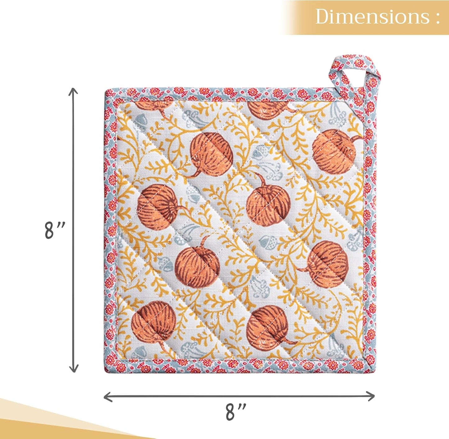 Maison d' Hermine Pot Holders 100% Cotton Heat Resistant Potholders 8" x 8" Hot Pads with Loop BBQ, Cooking, Baking, Grilling, Kitchen, Handling Hot Pans (Pack of 1, Harvest Festival)