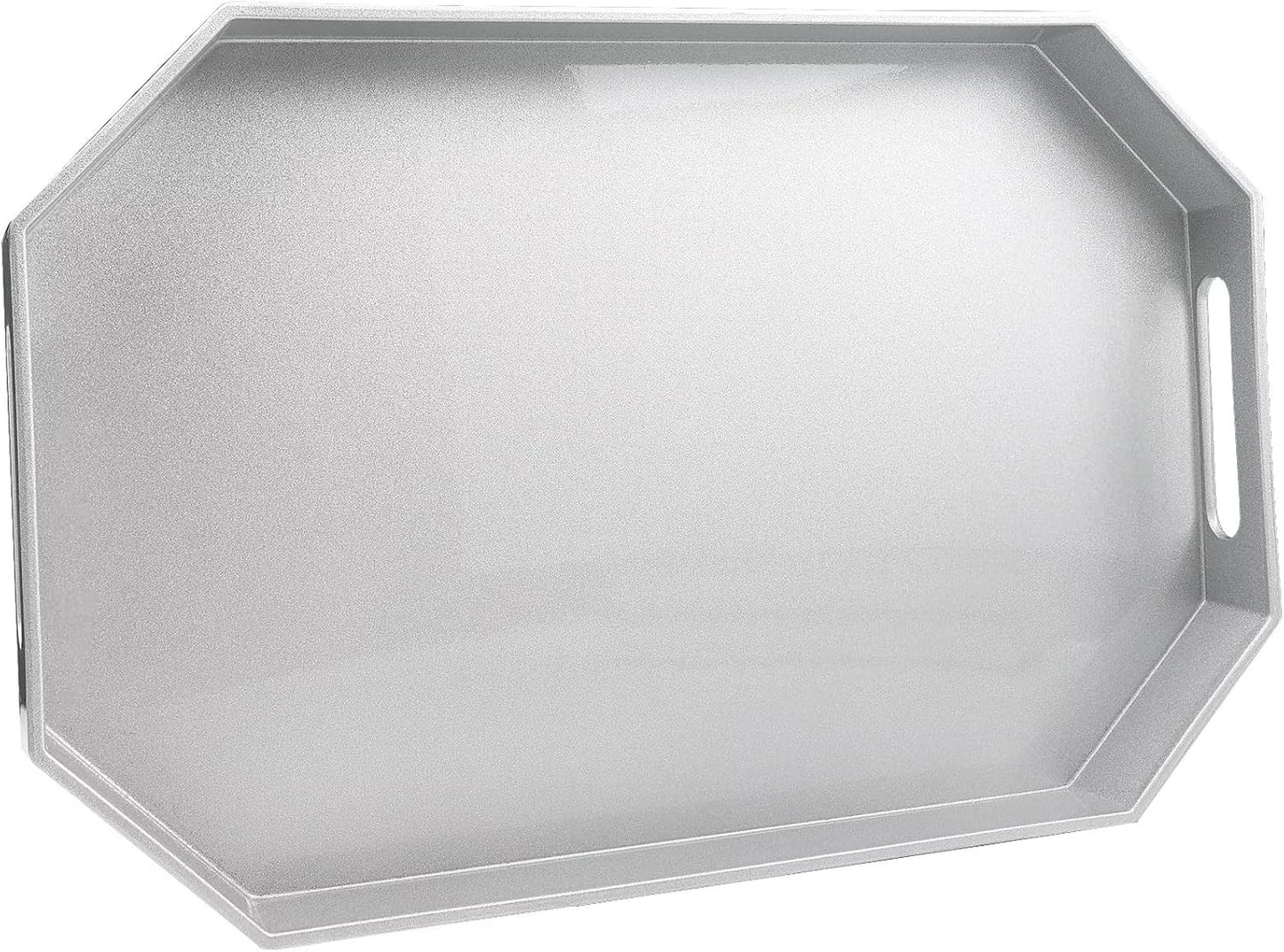 Spsyrine Silver Plastic Serving Tray for Ottoman, Coffee Table, Octagon Decorative Tray for Entertaining, Outdoor, Living Room, Home Decor
