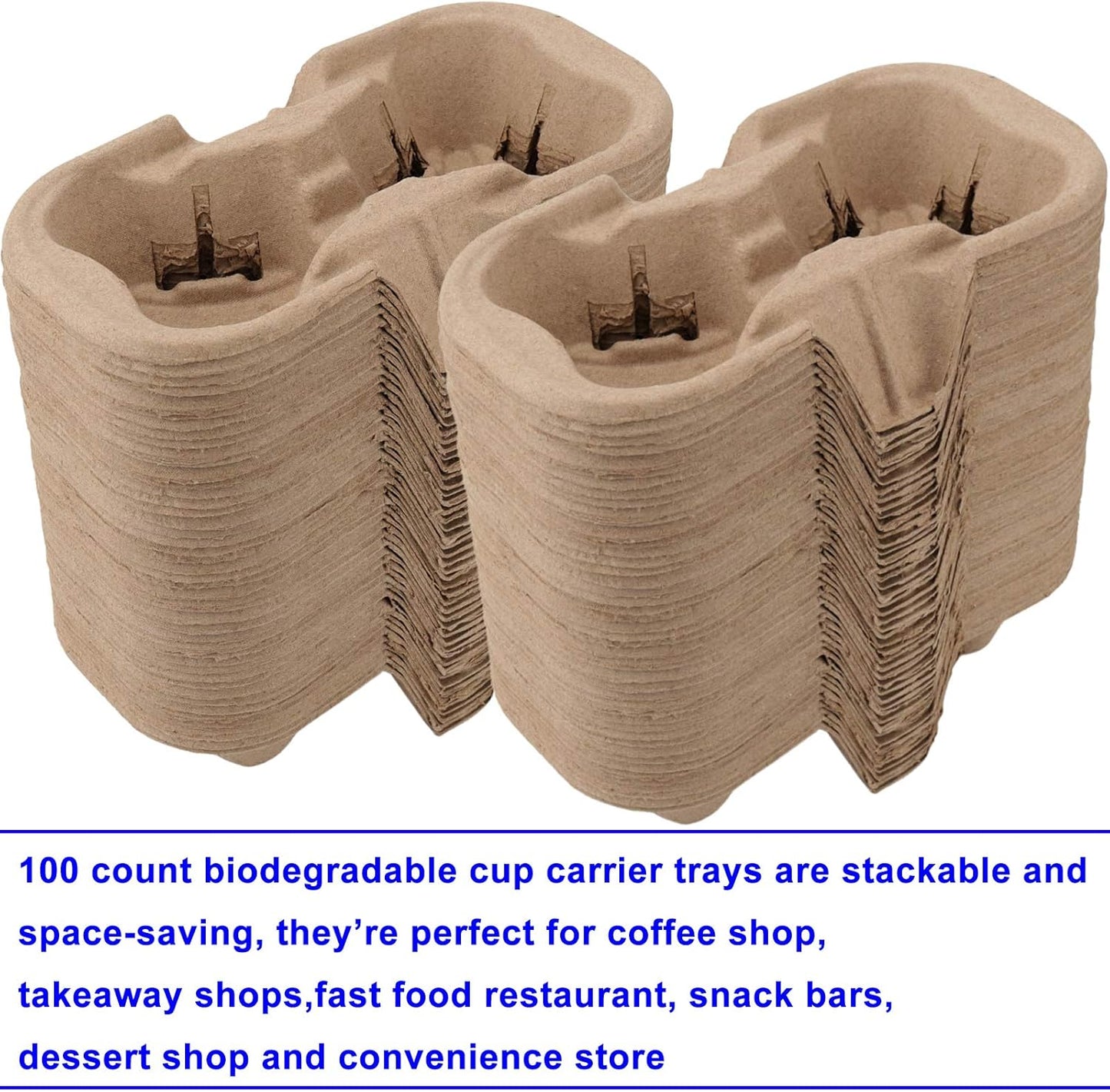 2 Cup Pulp Fiber Drink Carrier, 100 Pack Biodegradable Disposable Take-Out Cup Carriers Holders for Coffee, Hot Cold Drinks, Beverages Transportation, Food Delivery Service 8.6x 4.3x1.7 inch
