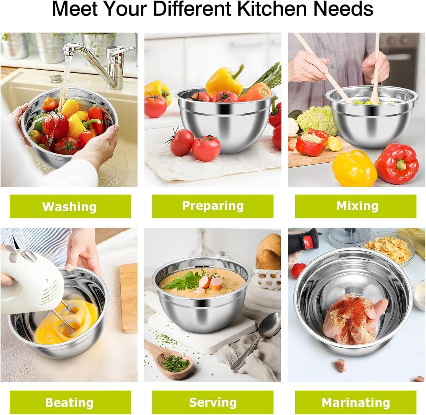 TeamFar Mixing Bowls, Stainless Steel Nesting Salad Bowls with Airtight Lids Set, For Serving/Mixing/Storing, Healthy & Long-lasting, Dishwasher Safe & Easy Clean, 4.6/3 / 1.5 QT, Colorful