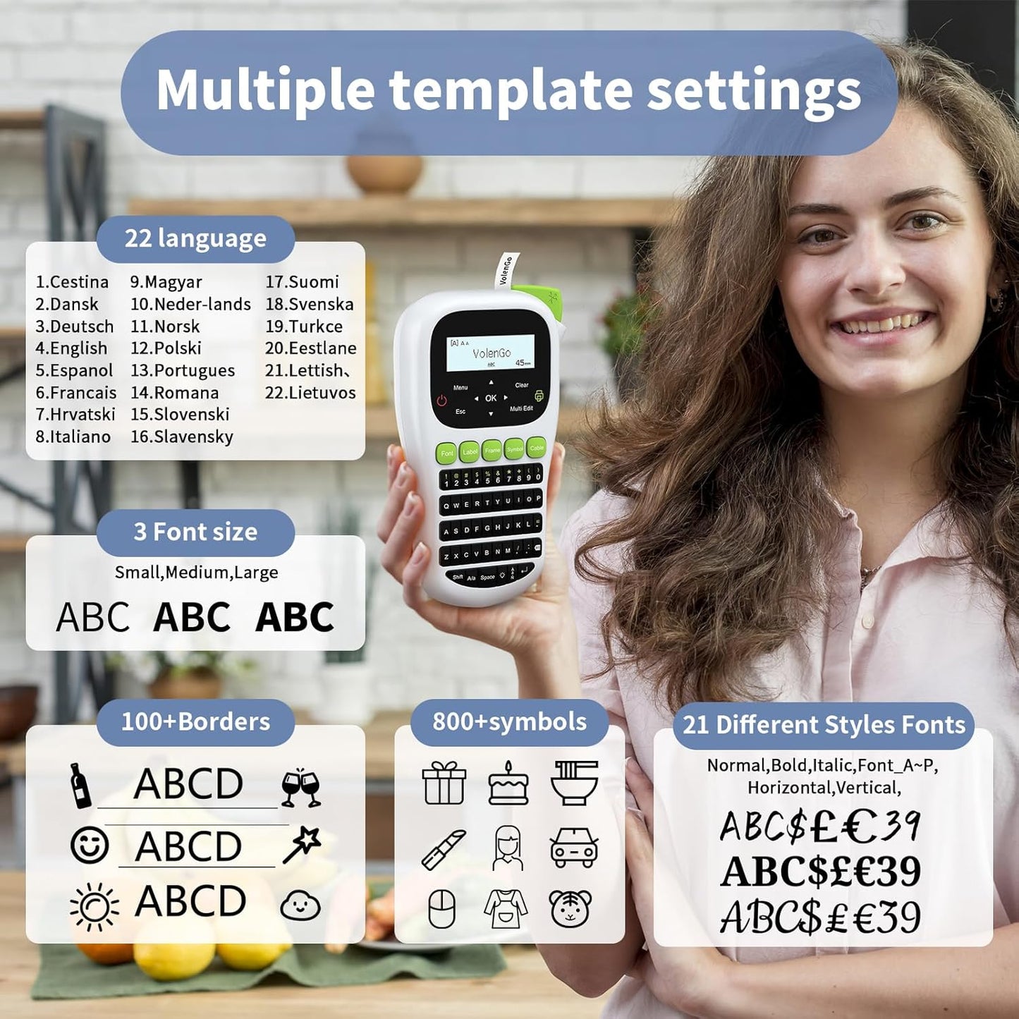 H1100 Label Maker Machine with Tapes 12mm Laminated, Backlit Handheld Label Maker Waterproof-Labels, QWERTY Keyboard & Multi Fonts, Portable Inkless Label Printer for Home Office Organization