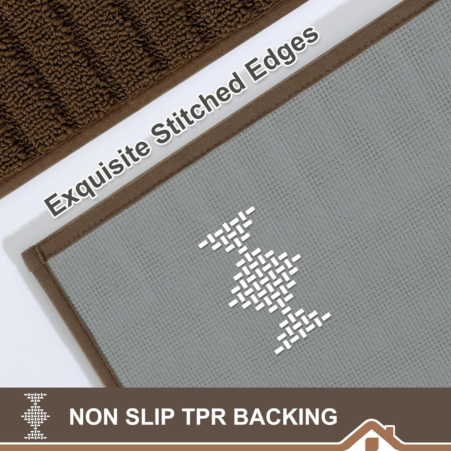 BEQHAUSE Kitchen-Rugs-Washable-Kitchen-Mats-for-Floor Non-Slip Kitchen Mats Set of 2 Absorbent Kitchen Runner Brown with TPR Backing 20x30inch/20x48inch