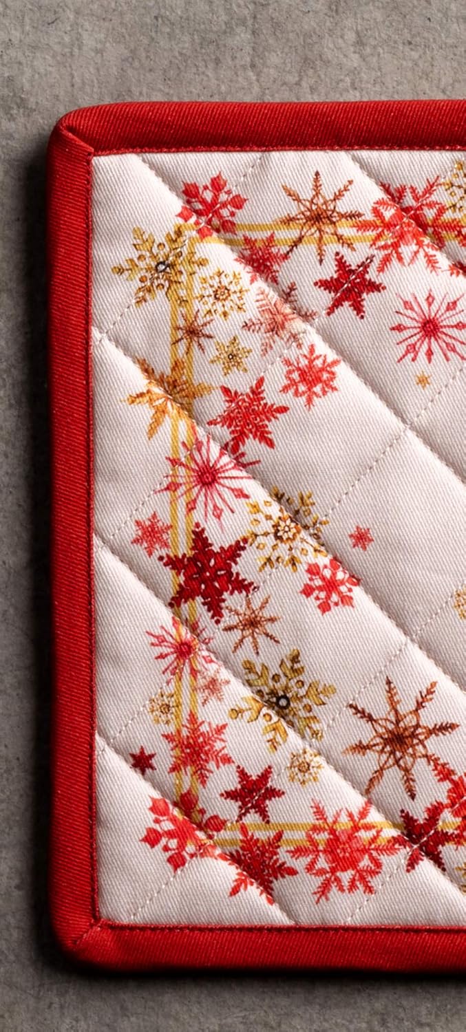 Maison d' Hermine Pot Holders Set 100% Cotton Heat Resistant Potholders 8" x 8" Hot Pads with Loop BBQ, Cooking, Baking, Grilling, Kitchen, Handling Hot Pans (Pack of 2, Crystal Star)