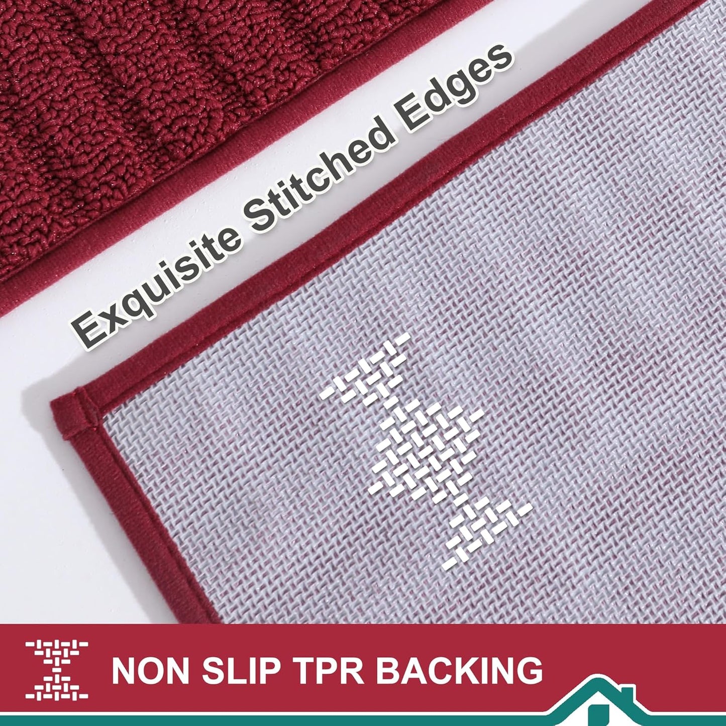 BEQHAUSE-Kitchen-Rugs-and-Mats Non Skid Washable Kitchen Mats for Floor Red Kitchen Rug Polypropylene Kitchen Mat with TPR Backing 24”x60”