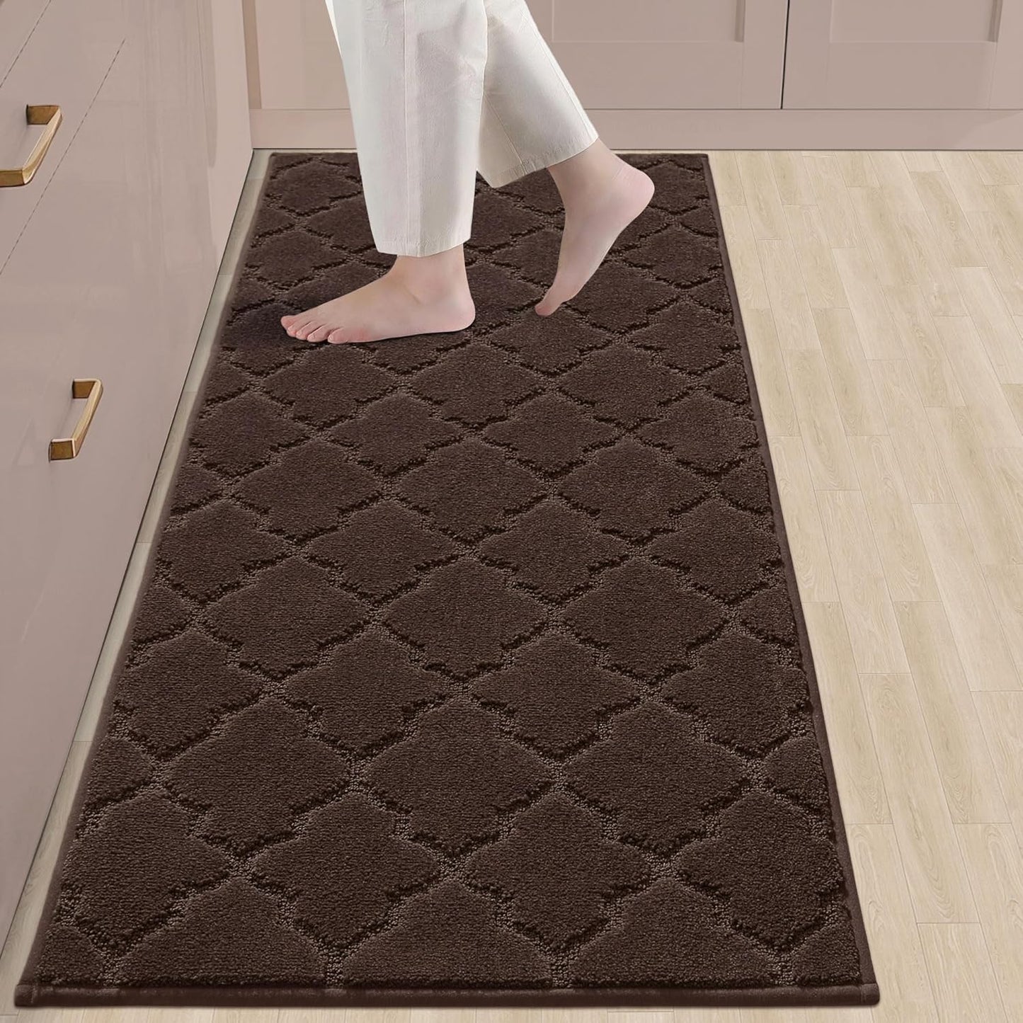 COSY HOMEER-Kitchen-Rugs-Non-Slip-Washable 24"x60" Absorbent Kitchen Runner Rug Polyester Kitchen Mats for Floor Soft Standing Floor Mats for Sink Mat,Hallway,Laundry,Brown