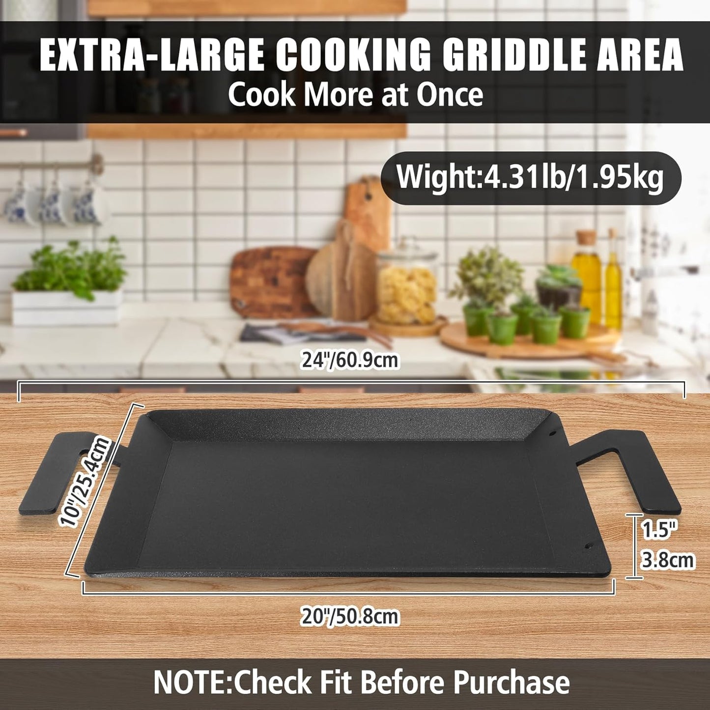 SafBbcue Carbon Steel Griddle Plate for Gas Grill, Carbon Steel Pan for Stove Top, Flat Top Griddle for Outdoor Charcoal Grill, Direct Flame Safe & Induction Compatible, Universal Multi-Use 24" x 10"