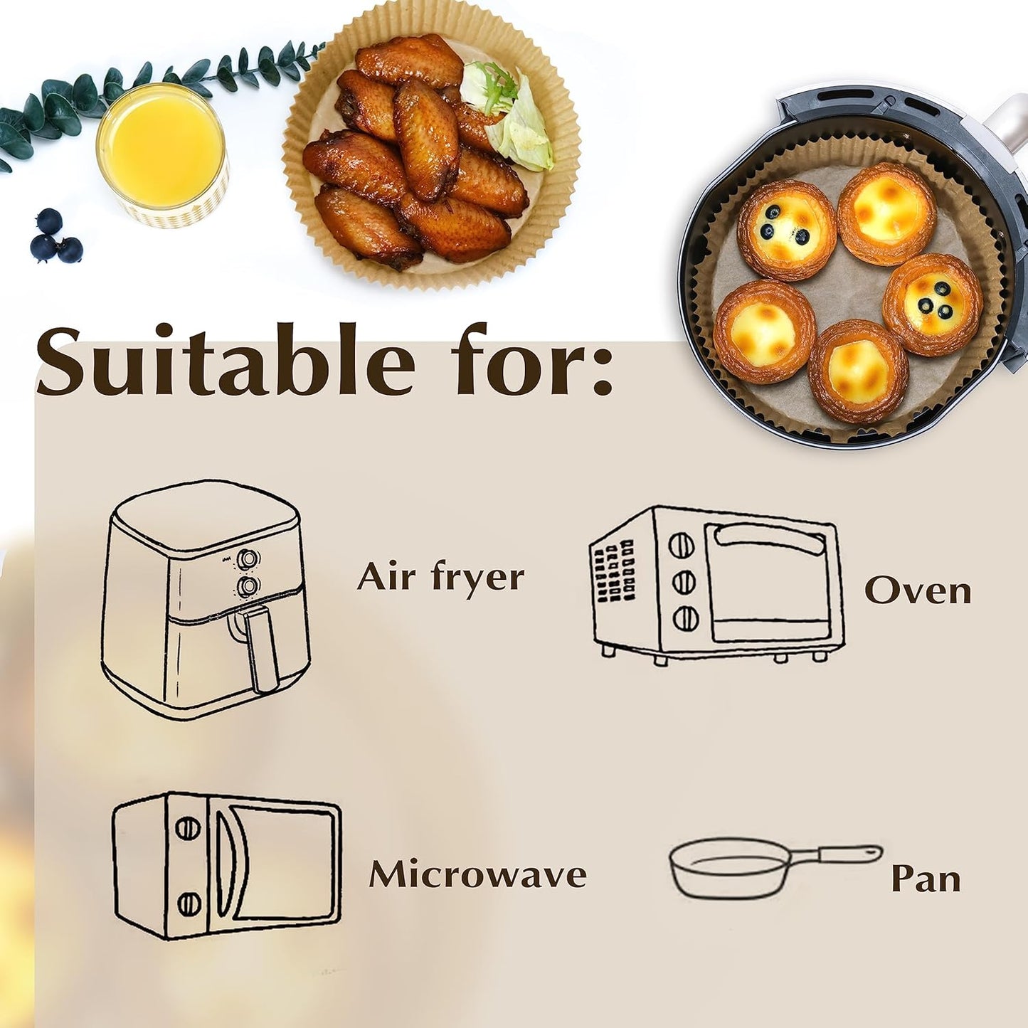 Air Fryer Disposable Paper Liners 50pcs 7.9 inch Square Parchment Paper Liner for Baking Roasting Fit 5-8 QT