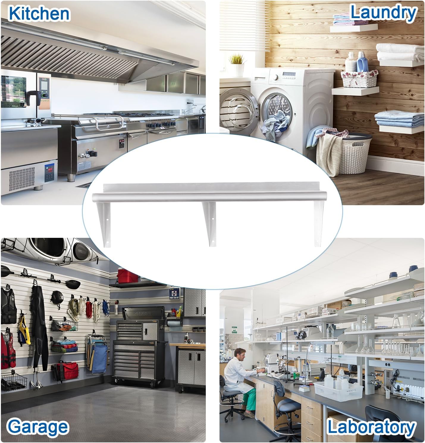 HARDURA Stainless Steel Shelf 12" x 72", 320lb Commercial Shelves Wall Mount Metal Shelving with Backsplash and Brackets for Kitchen, Restaurant, Laundry Room and Home