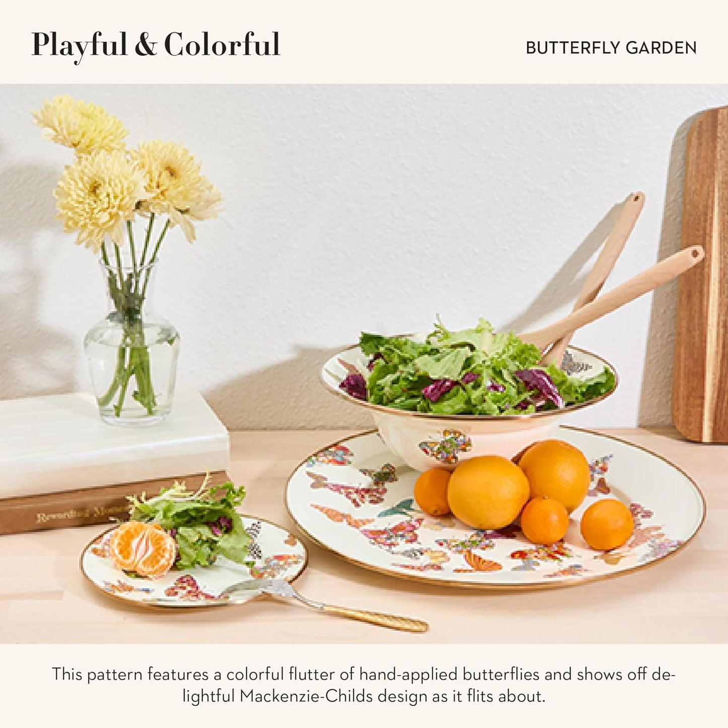 MACKENZIE-CHILDS Enamel Serving Platter, Decorative Serving Platter for Food, 16 Inches, Butterfly Garden