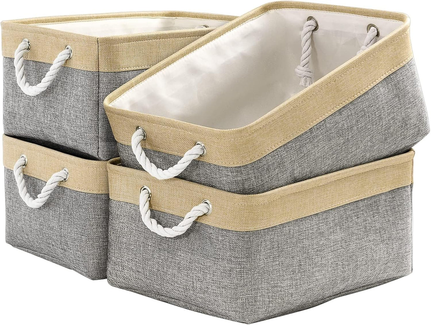 Organization and Storage Basket for Organizing - Large 4 Pack 16x12x8 inch Collapsible Baskets for Shelves Fabric Storage Cube, Storage Bins for Laundry Cloth Books Gift (Gold & Grey)