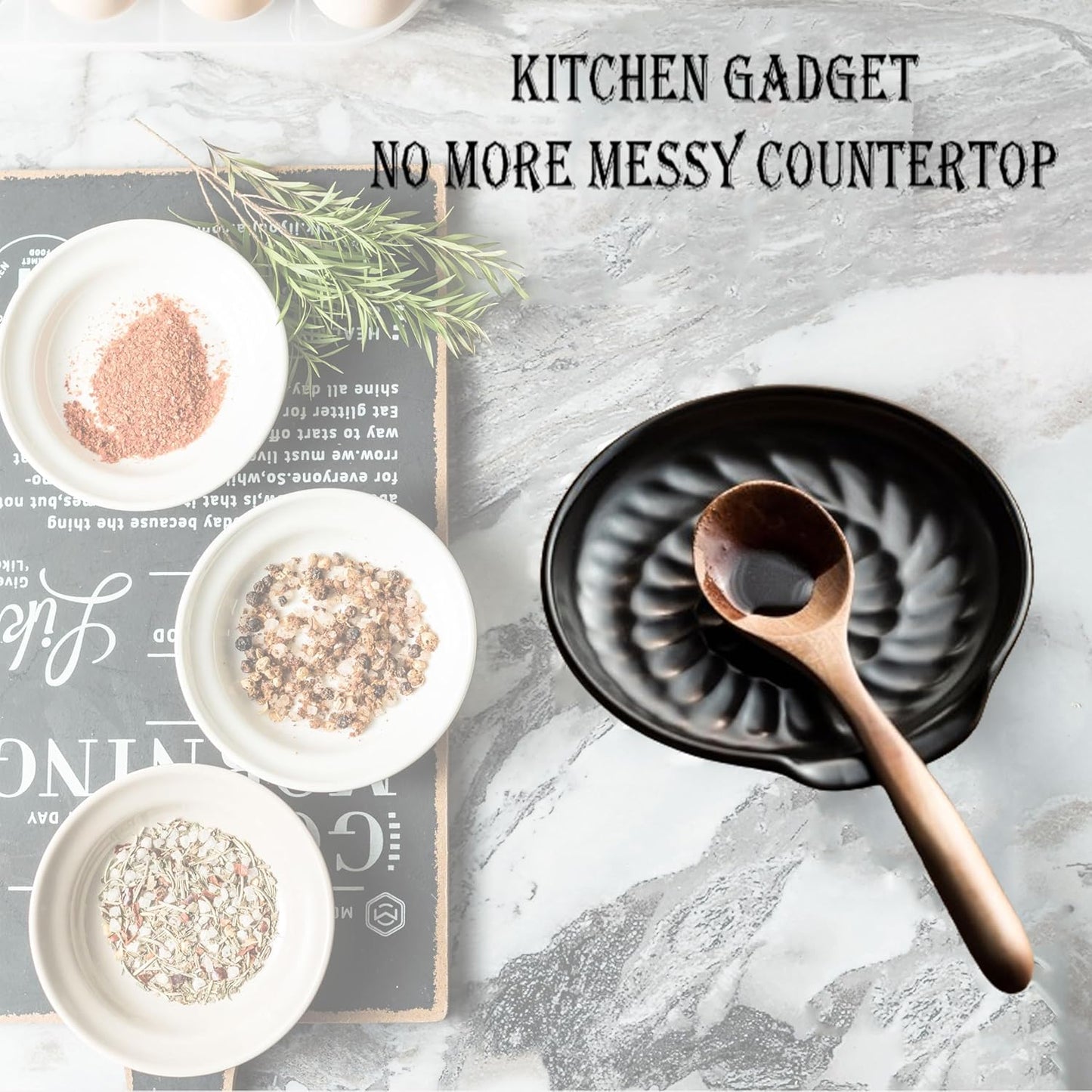 Spoon Rest for Kitchen Counter, Spoon Holder for Stove Top Cooking Large Utensil Rest, Modern Farmhouse Kitchen Decor Utensil Holder for Spoons Ladles Tongs Spatula, Black