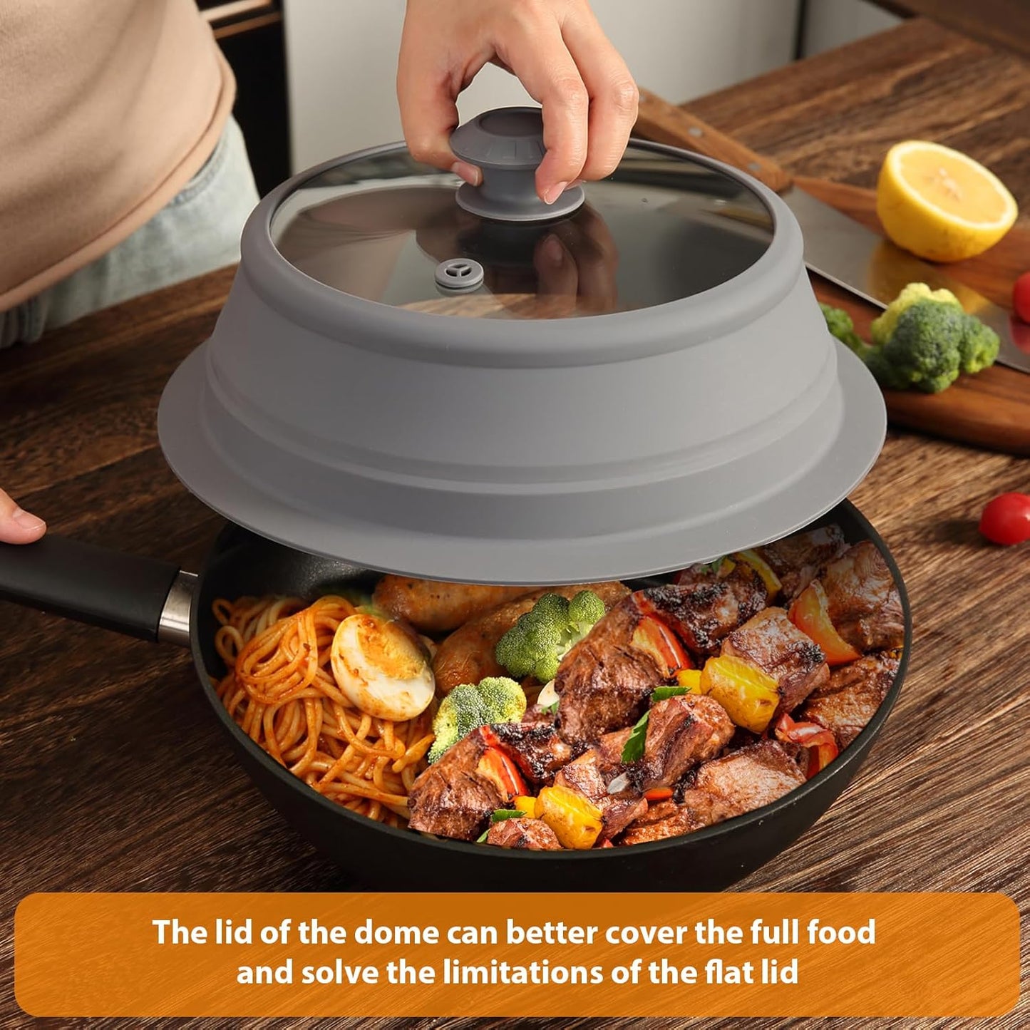 Collapsible Microwave Splatter Lid with Vented Tempered Glass Cover Wok Lid for Microwave Safe, Stockpot Steamer Pot Pan 10.5-11 inch Universal Multifunction Silicone Cover