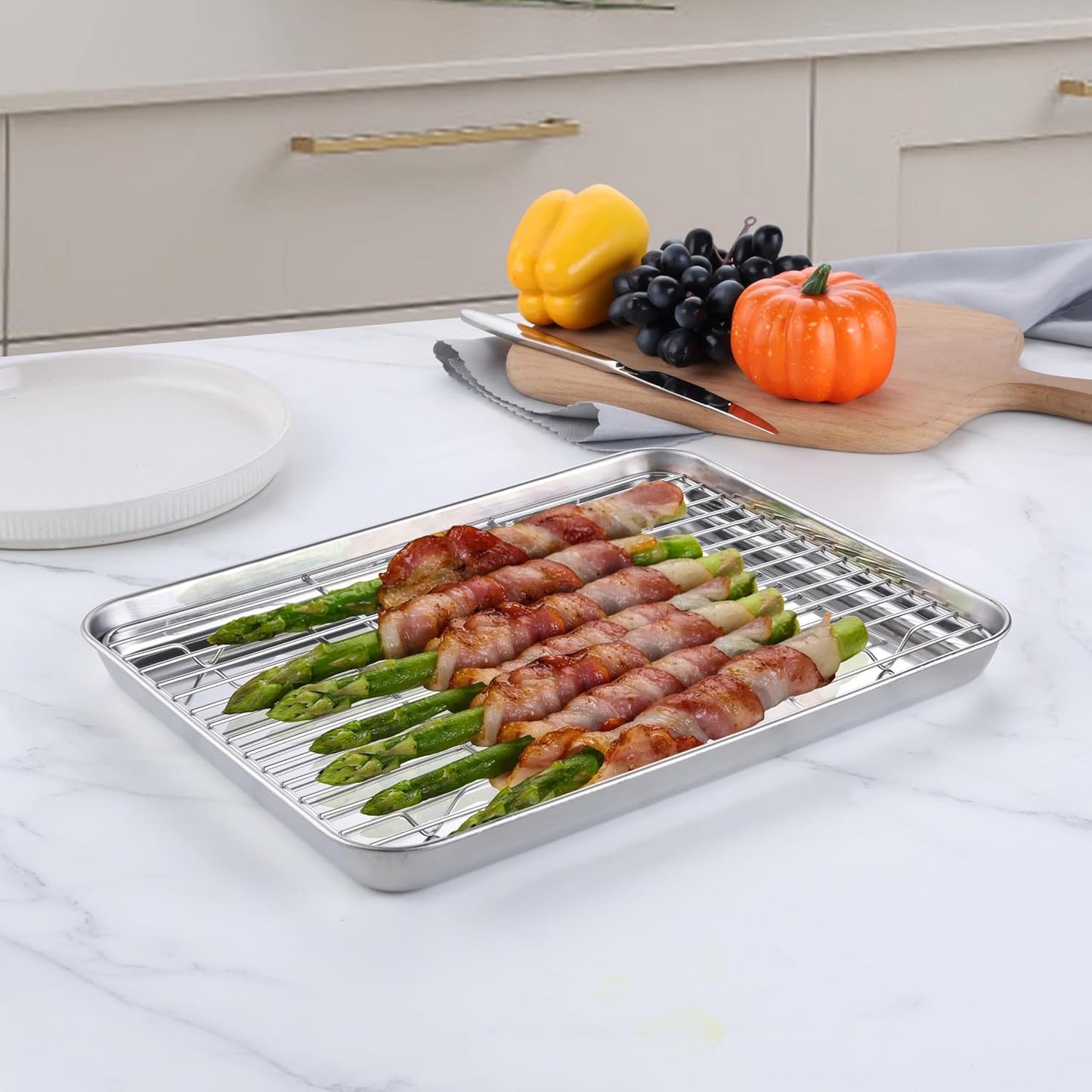 Homikit Baking Sheet with Rack, 9x13 Stainless Steel Quarter Sheet Pan with Wire Cooling Rack Set for Toaster Oven Roasting, Metal Bacon Cookie Trays Nonstick & Rust Free, Dishwasher Safe