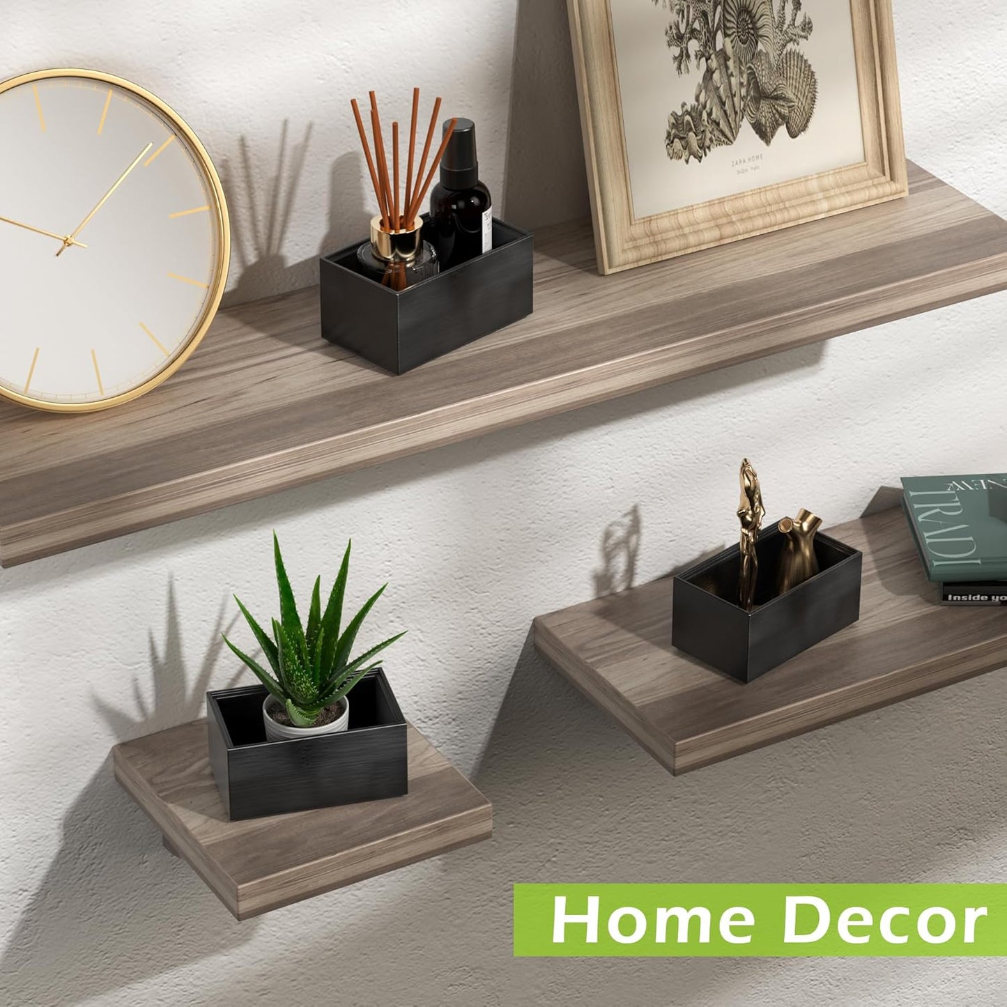 Bathroom Drawer Organizer Trays, Bamboo Drawer Organizer Kitchen Utensils Silverware Organizer, 8 PCS Wood Box Stackable Bins for Makeup, Office Desk, Junk Drawer (Black)