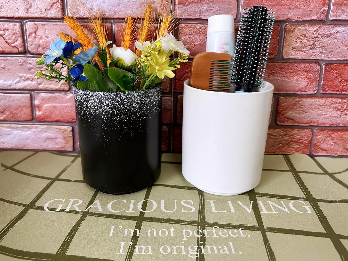 Medium Stoneware Kitchen Utensil Holder for Kitchen Counter Short Cooking Utensil Holder for Countertop Spatula Holder Small Utensil Crock Cutlery Holder Silverware Caddy Flower Vase (White)