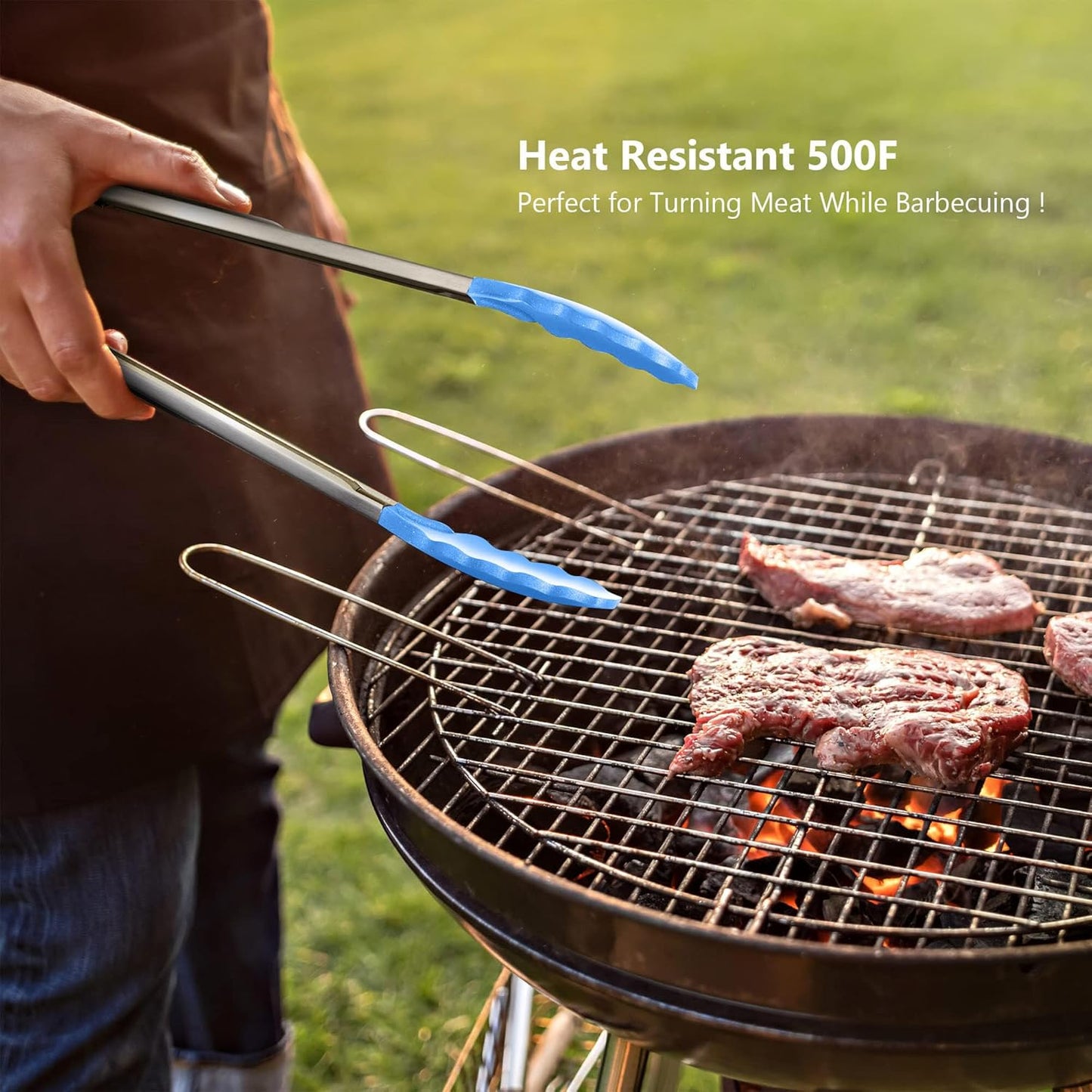 Silicone Spatulas Set Turners Tongs Cooking Utensils Set High Heat Resistant Kitchen Scraper Spatulas for Cooking Mixing Baking BPA Free Dishwasher Safe, Blue