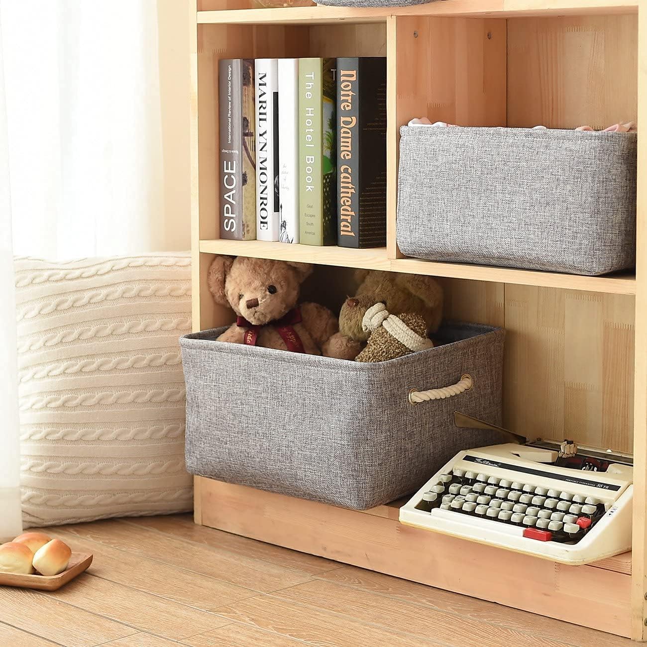 Storage Basket Fabric Sturdy Canvas Storage Bins Organizer with Handles for Clothes and Storage Foldable Storage Boxes Cubes