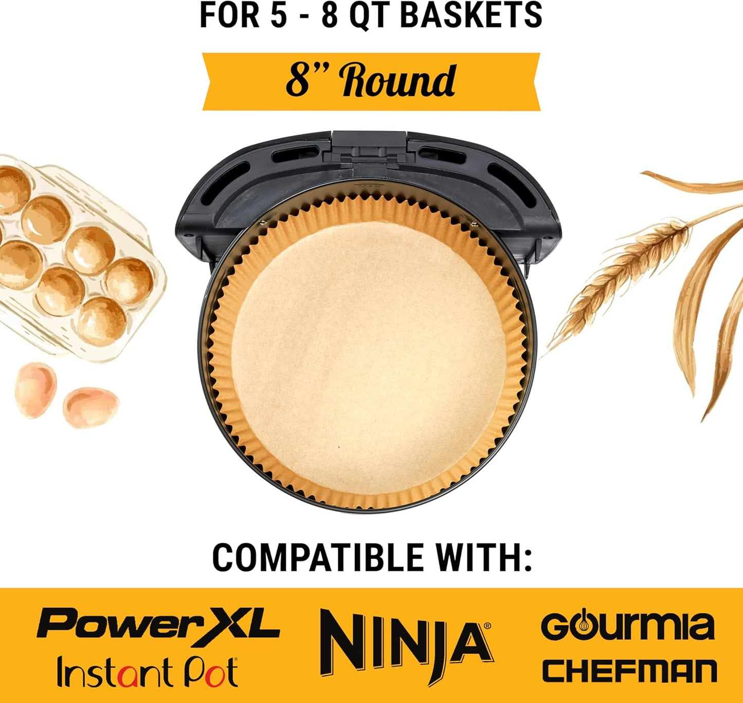 250 pcs Air Fryer Liners for Ninja, Round Disposable Airfryer Paper Liners – Non-Stick and Oil Proof for Easy Cleanup, Great for Oven, Pans & Baking – 8 Inch for 5-8 qt Basket