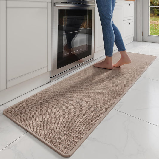 Kitchen Mats for Floor, Super Absorbent Kitchen Rugs Non Slip Washable, Soft Imitation Linen Braided Kitchen Runner Rug, Standing Mat Kitchens Sink Mat, Easy to Clean, Brown 17x71