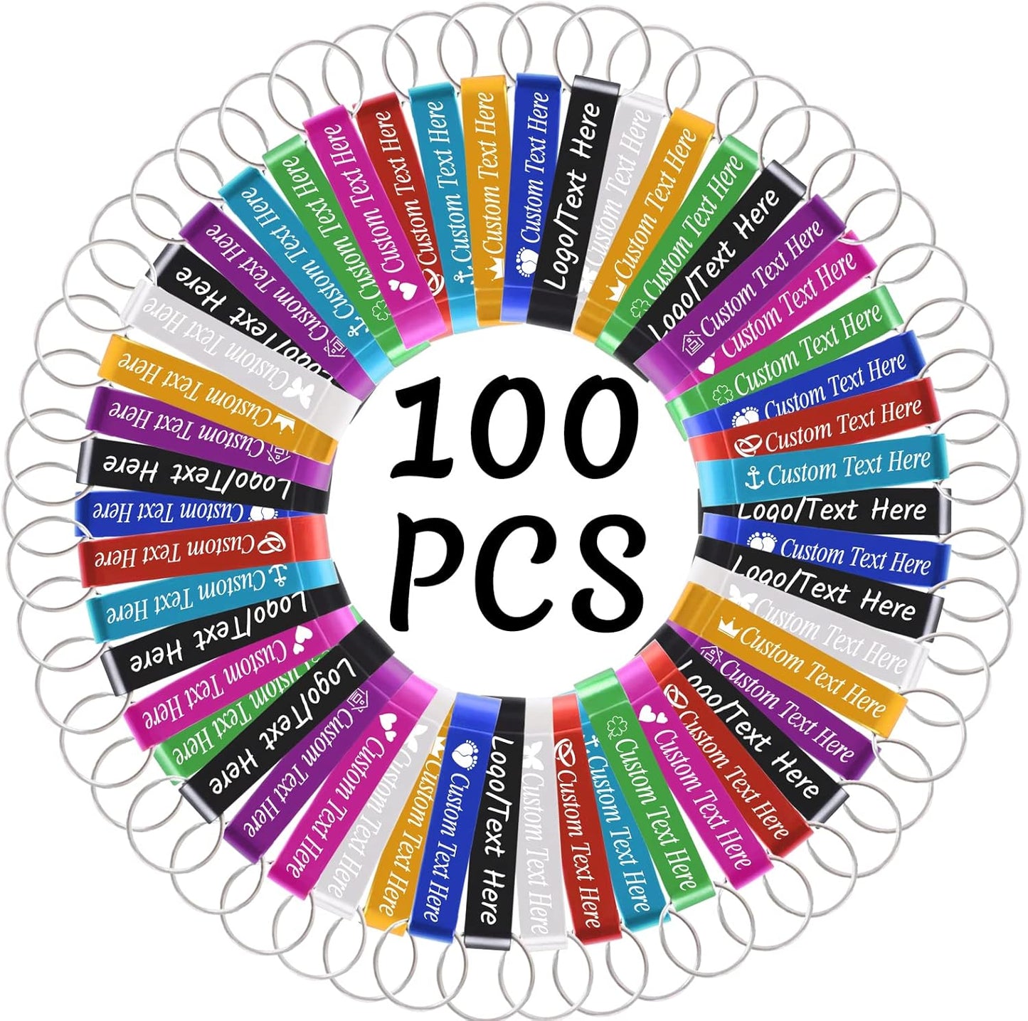 100PCS Personalized Bottle Opener Keychain Bulk Custom Beer Bottle Opener with Logo Text Engraved Wedding Bottle Opener Favors Customized Gifts for Guests Baby Shower Birthday Party-Assorted