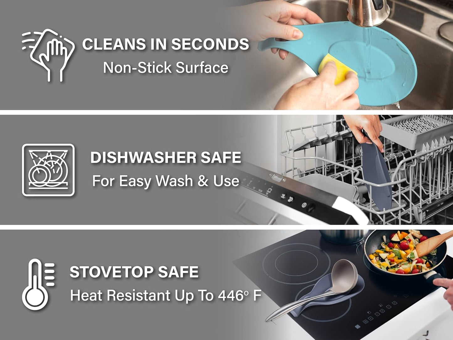 TEAL Silicone Spoon Rest for Stove Top, 1 Piece - HEAT RESISTANT, EASY TO CLEAN Kitchen Spoon Rest for Kitchen Counter, Holds XL Utensils, Safe on GLASS & INDUCTION Cooktops, DOESN’T BREAK if Dropped