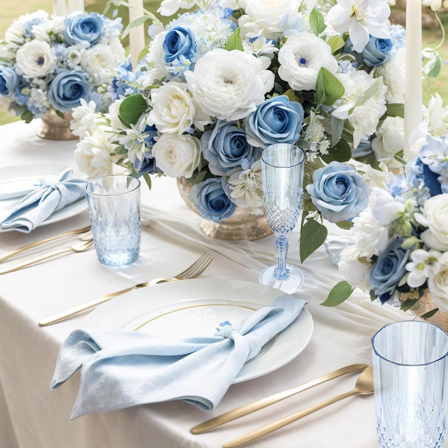 Plastic Champagne Flutes, 24PCS Blue Plastic Wine Glasses Goblets Reusable Champagne Flute for Weddings, Bachelor Parties, Toasting, and Events (24, Blue)