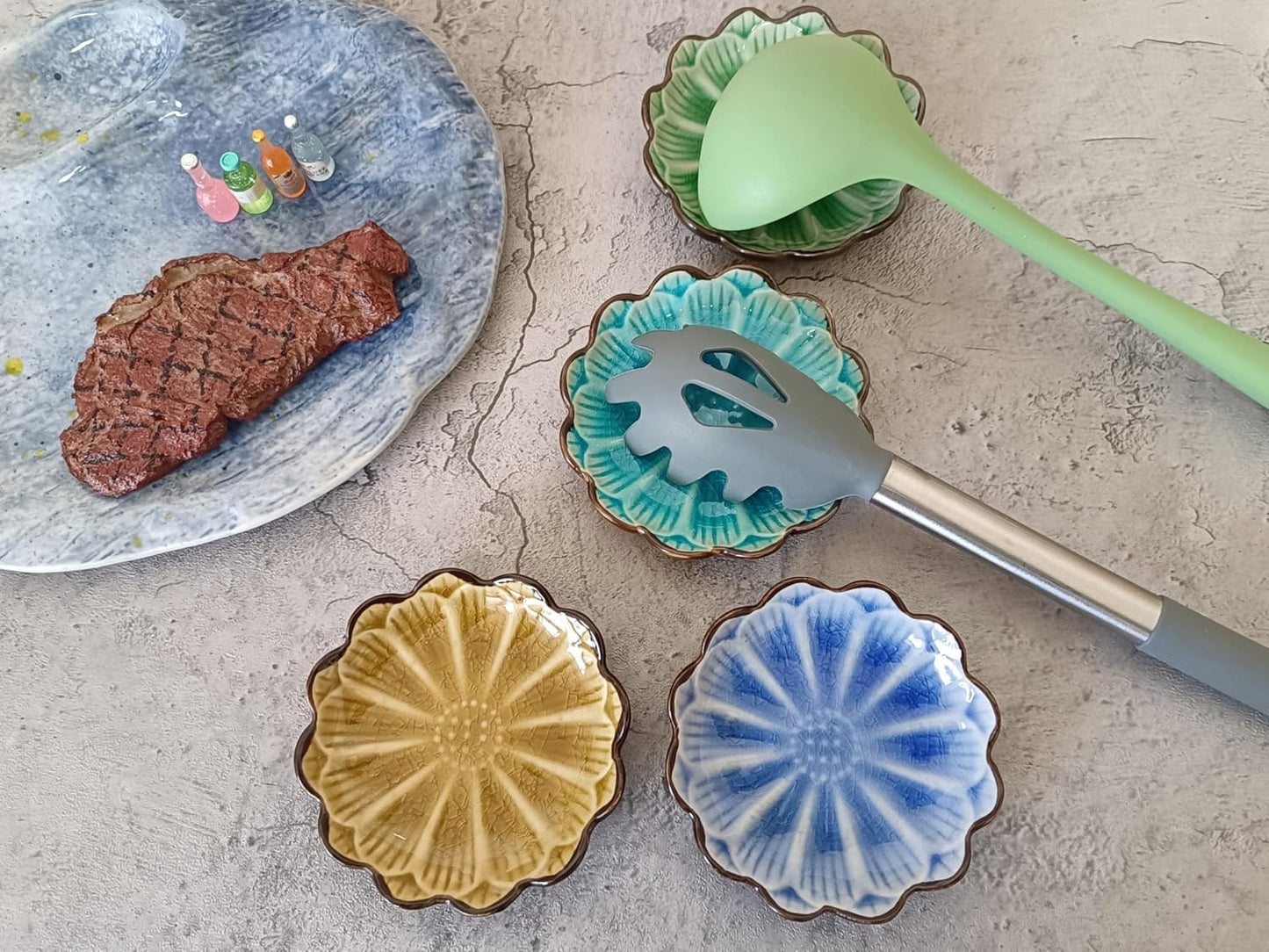 Ceramic Spoon Rest for Stove Top, Flower Cute Spoon Rest for Kitchen Counter, Cooking Spoon Holder for Kitchen Counter, Utensil Rest Spatula Rest Ladle Holder Tong Rest, 1 PC (Ice Cracks, Fall yellow)