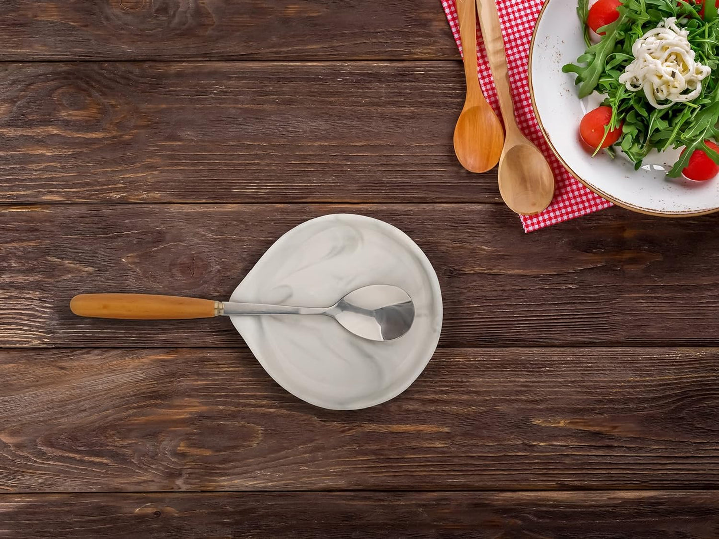 Oversized Spoon Rest,Ceramic Spoon Rest for Kitchen Counter Dishwasher Safe Marble Decor Spoon Holder for Kitchen,7 Inches