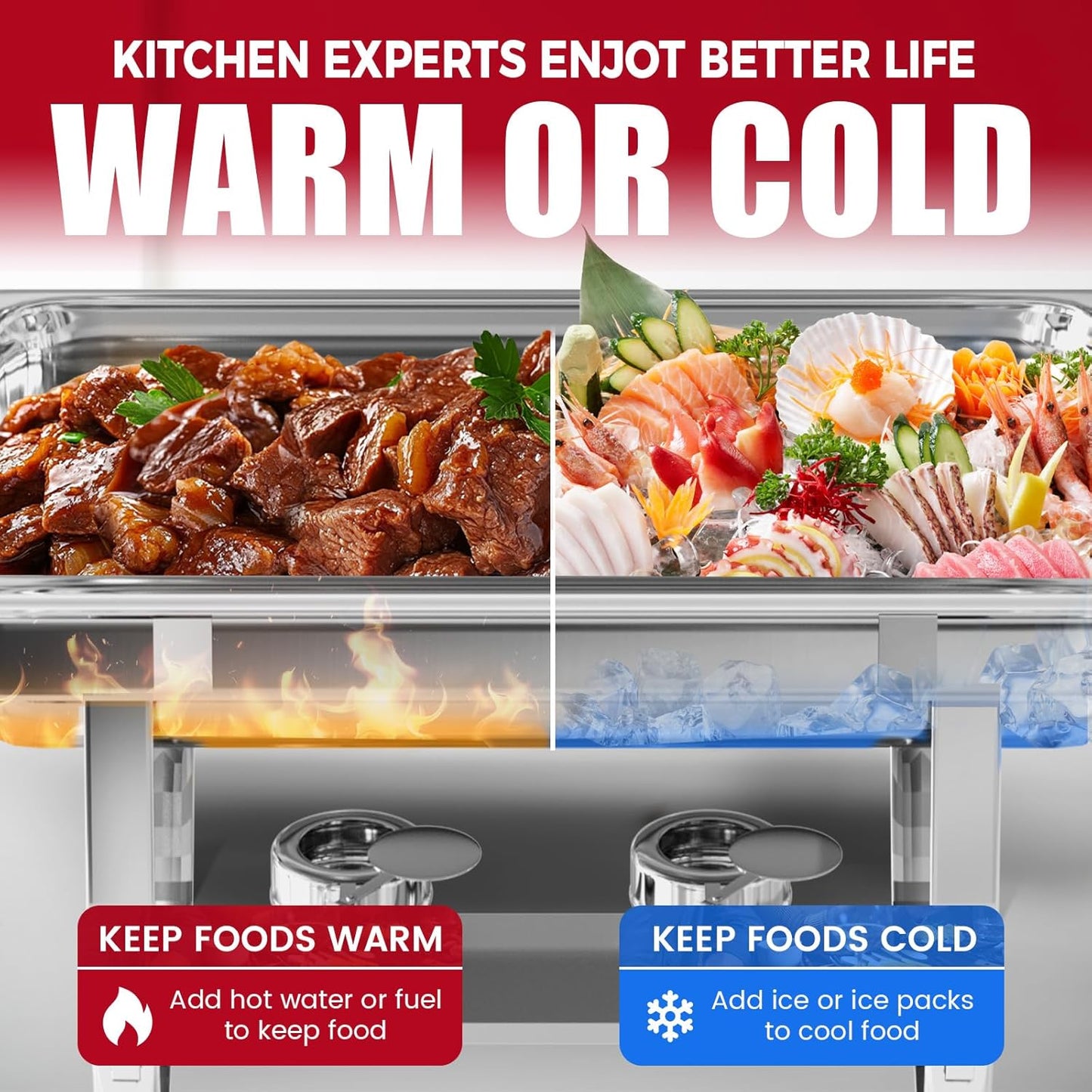 Chafing Dish Buffet Set of 2, 8QT Stainless Steel Rectangular Chafers and Buffet Warmer Sets for Catering, with Food & Water Pan, Lid, Foldable Frame, Fuel Holder for Event Party Holiday