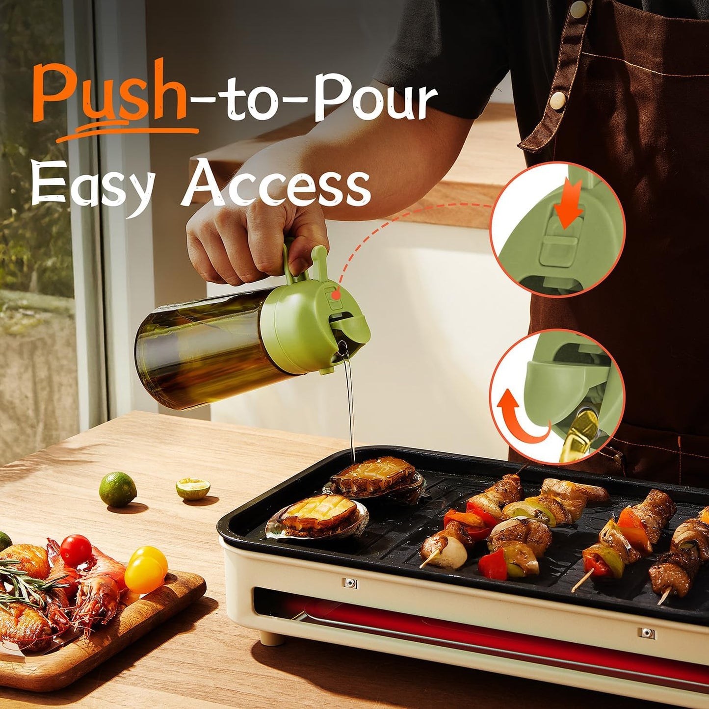 TrendPlain - Original 16oz/470ml Olive Oil Dispenser Bottle for Kitchen Gadgets and Air Fryer Accessories - Olive Oil Sprayer for Cooking w/Stickers - Green