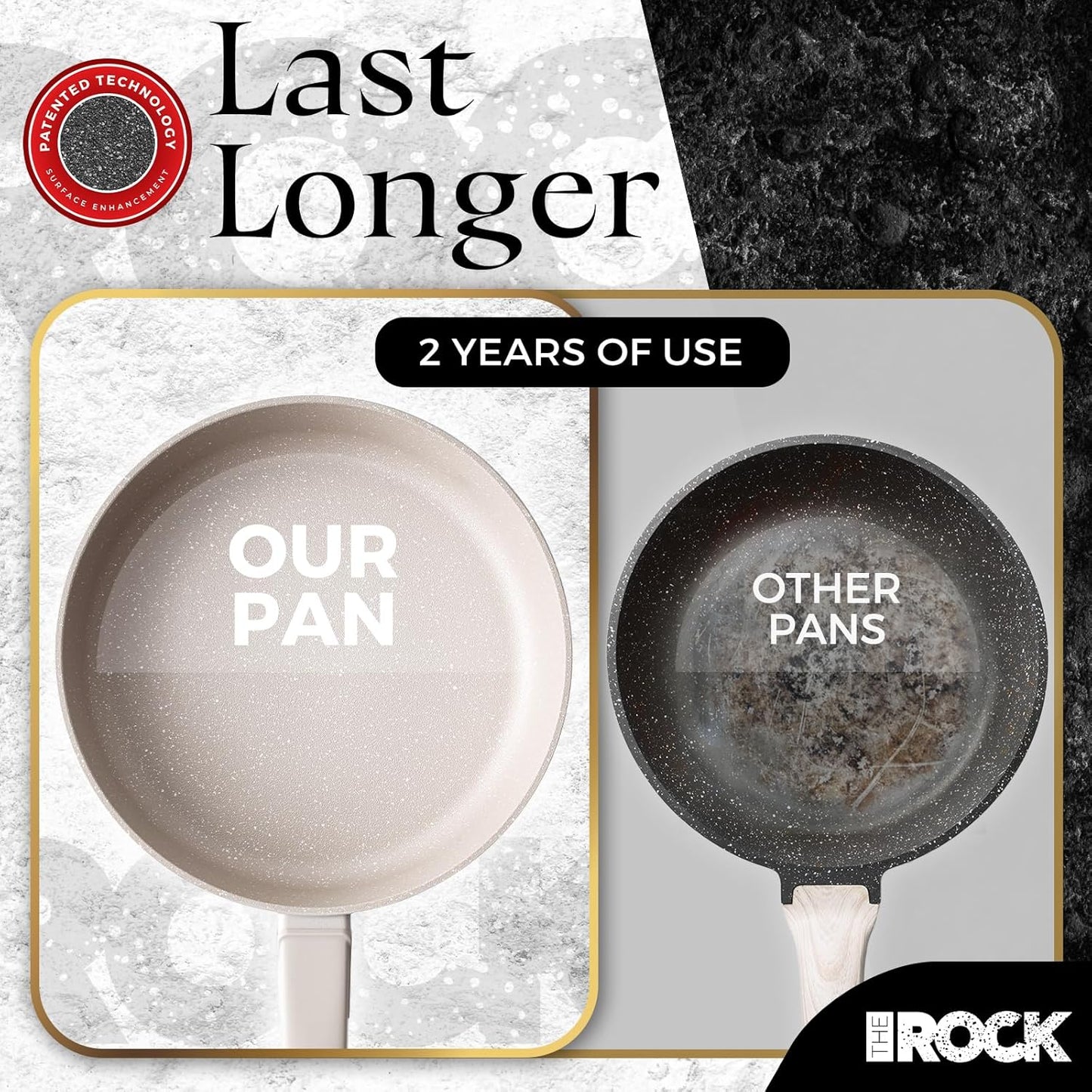 THE ROCK SOHO 9.5-Inch Non Stick Frying Pan with Lid–Nothing Sticks, Never Warps, Lasts Longer, Ceramic Non Toxic Skillet with Heat-Resistant Handle, PTFE PFOA&PFAS Free, Oven & Dishwasher Safe, Cream