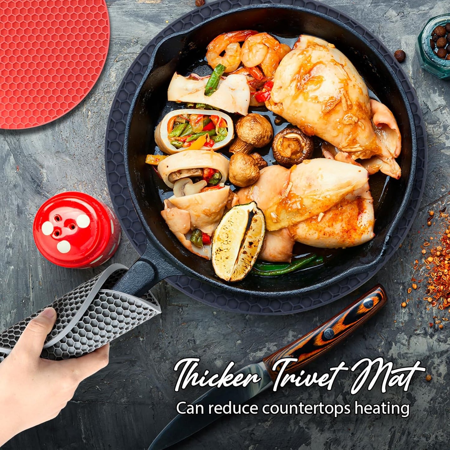 Joyhalo Trivets for Hot Dishes - Hot Pads for Kitchen, Silicone Pot Holders for Hot Pots and Pans, Silicone Mats for Kitchen Countertops, Table, Flexible Easy to Wash and Dry, Navy