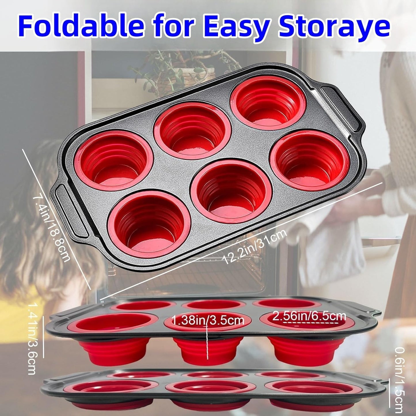 Silicone Muffin Pan, 6 Cups Muffin Pans for Baking with Metal Frame, Cupcake Pan, Egg Bite Molds, Muffin Tin Tray Easy to Pop Nonstick Non Toxic Bakeware for Oven