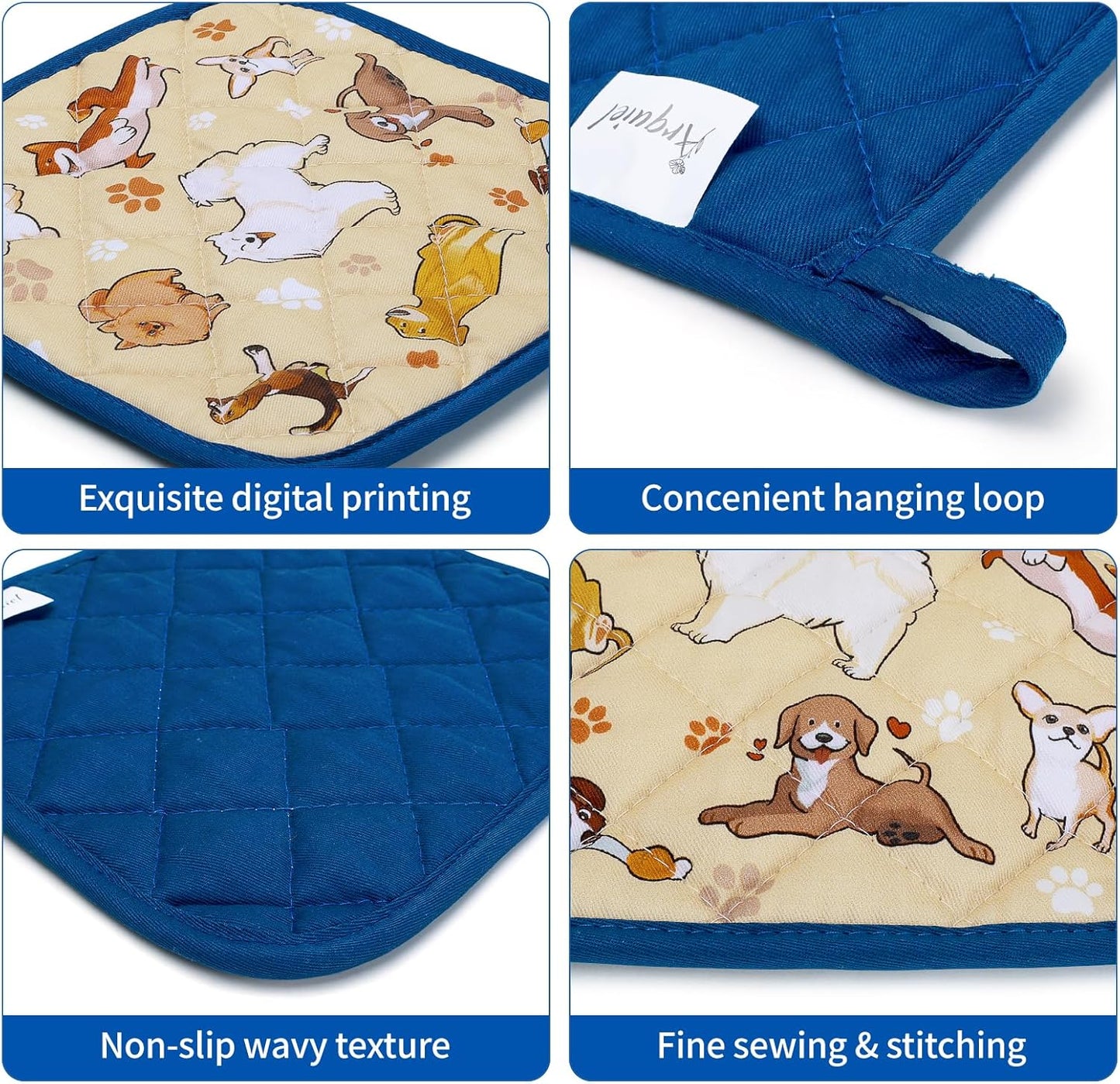 Dogs Oven Mitts and Pot Holders Sets 4Pcs, 100% Cotton Heat Resistant, Extra Long Oven Gloves Potholder for Kitchen Cooking Baking Housewarming