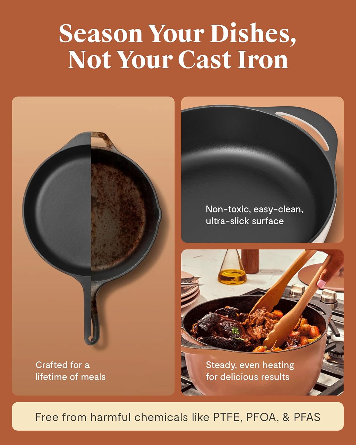 Caraway Enameled Dutch Oven - 6.5 qt Cast Iron Dutch Oven With Lid - 3 Layer Enamel Coating - No Seasoning Required - Compatible With All Stovetops - Oven Safe - No Forever Chemicals - Rust