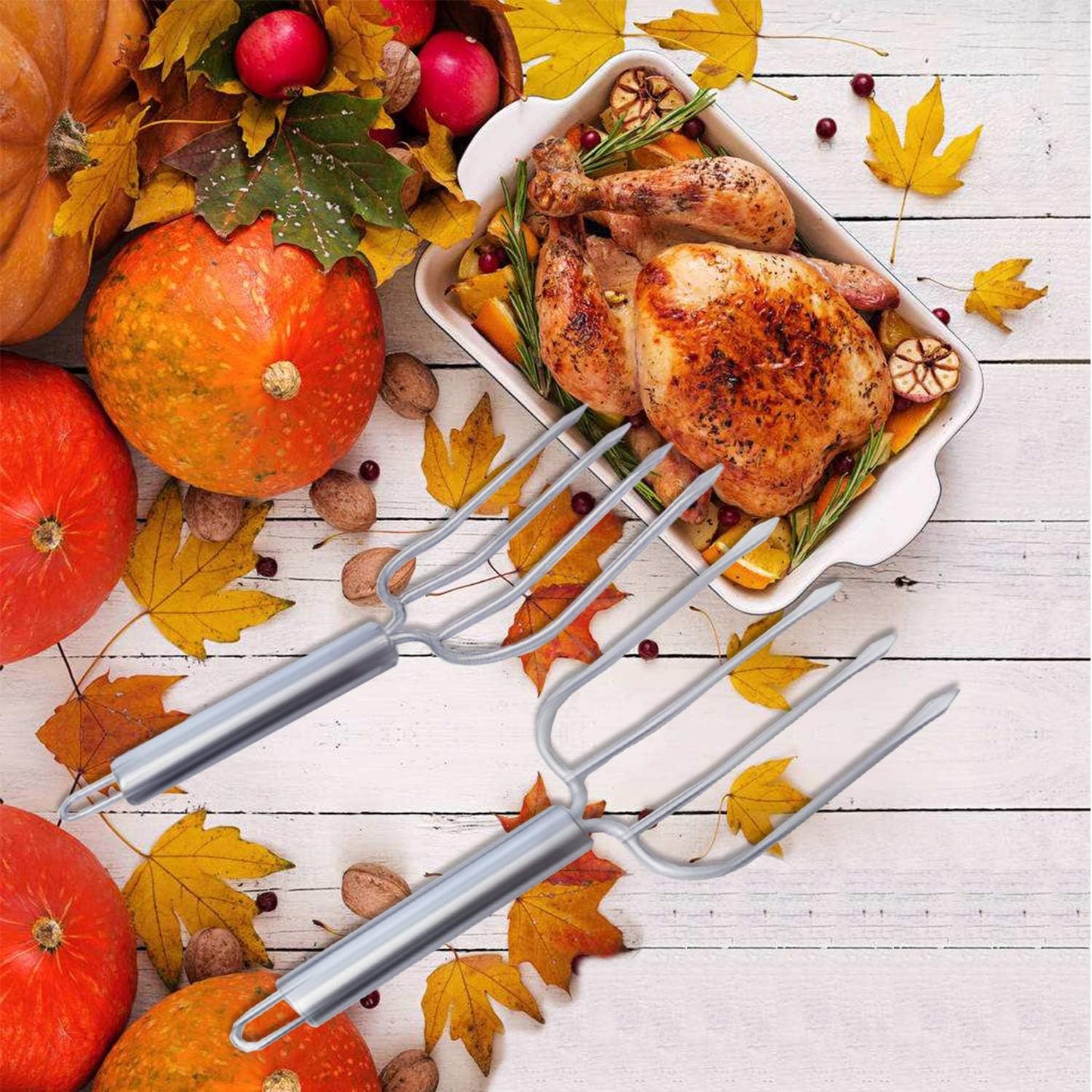Stainless Steel Turkey Baster Syringe and Poultry Lifters fork Set of 2,