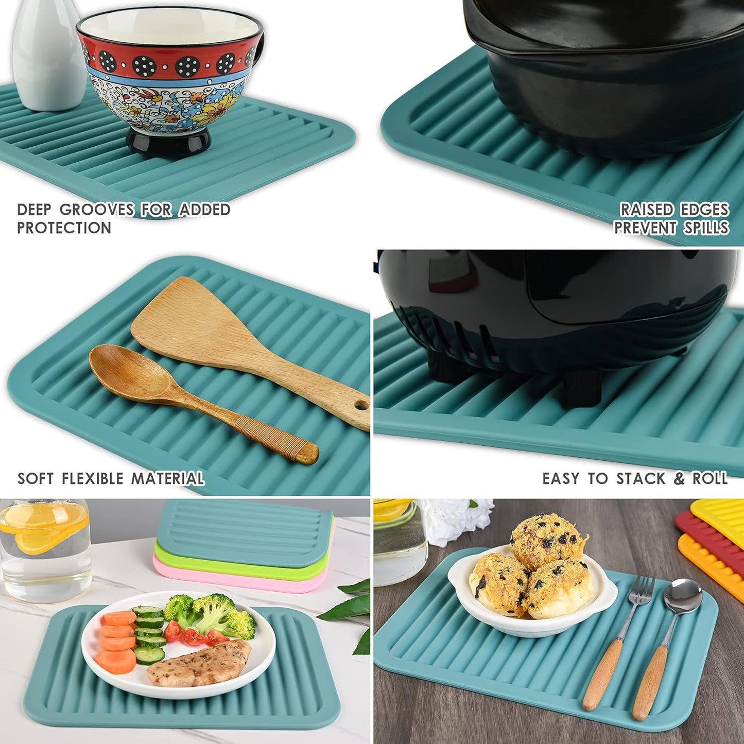 Smithcraft Silicone Trivets Mats for Hot Dishes and Hot Pots, Hot Pads for Countertops, Tables, Pot Holders, Spoon Rest Small Drying Mats Set of 2 Color Black