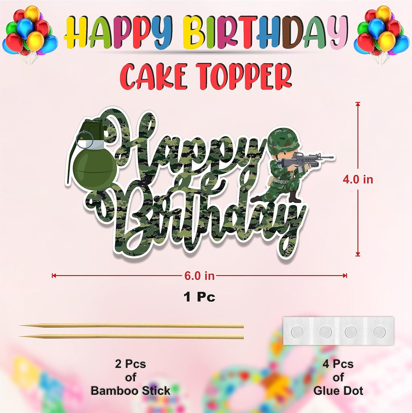 Seyal® Cool Army Trops Happy Birthday Cake Topper