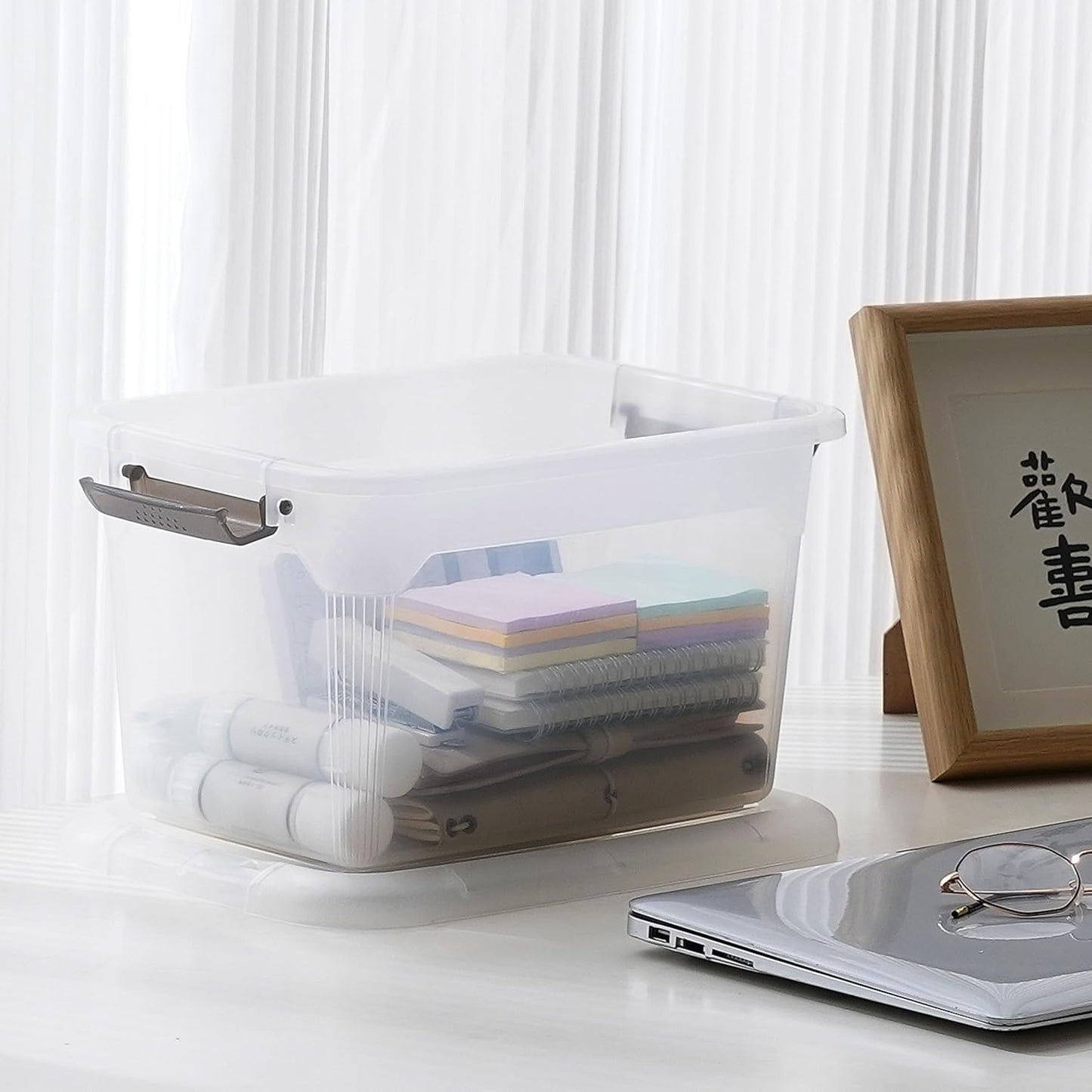 Citylife 6 Packs 13.7 QT Storage Bins with Lids Clear Plastic Bins with Grey Handle Stackable Storage Containers for Organizing