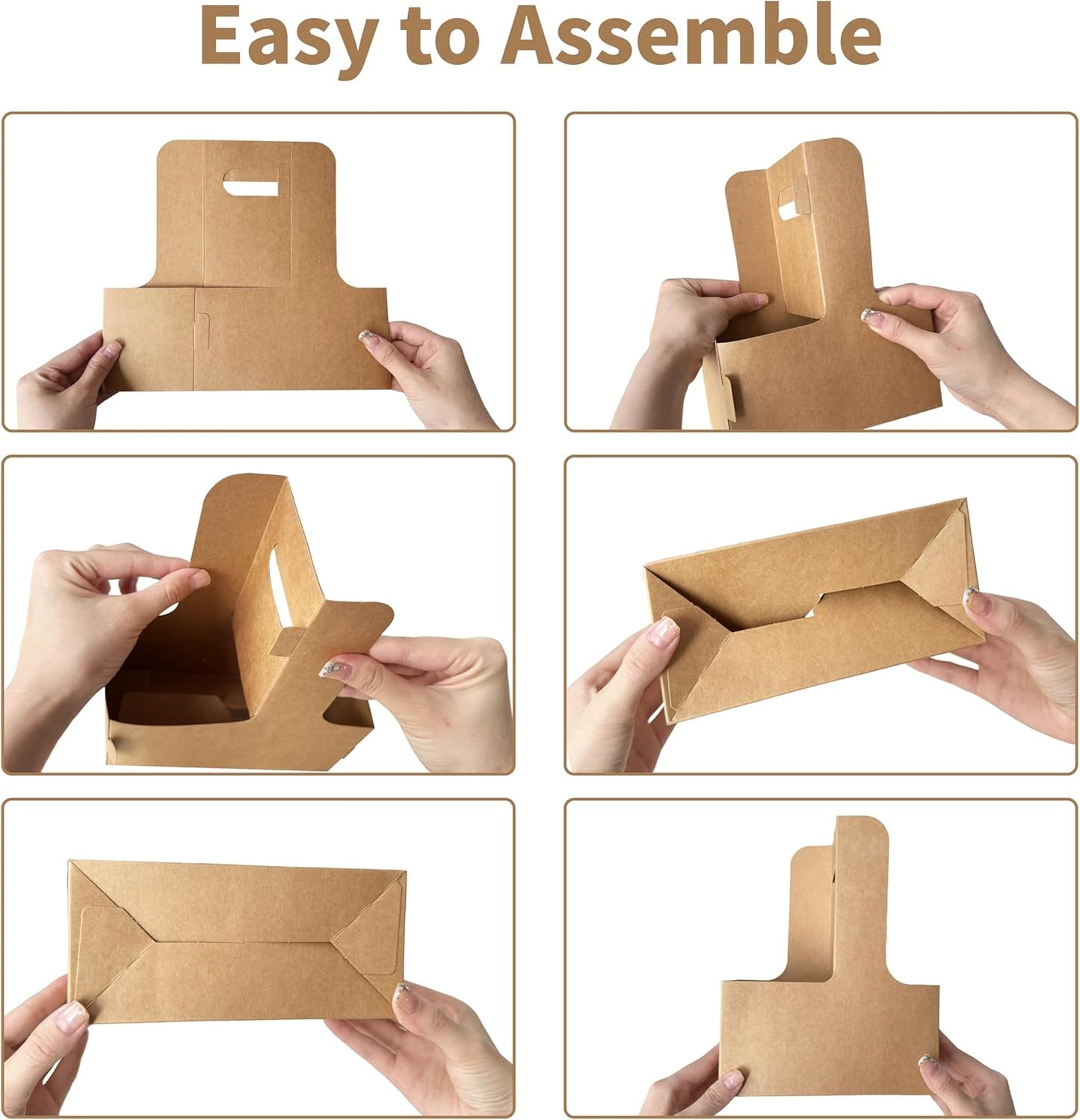 2 Cup Drink Carrier with Handle for Delivery, 50 Pack Kraft Paperboard Cup Holder, Disposable to Go Coffee Cup Carriers for Hot or Cold Drinks