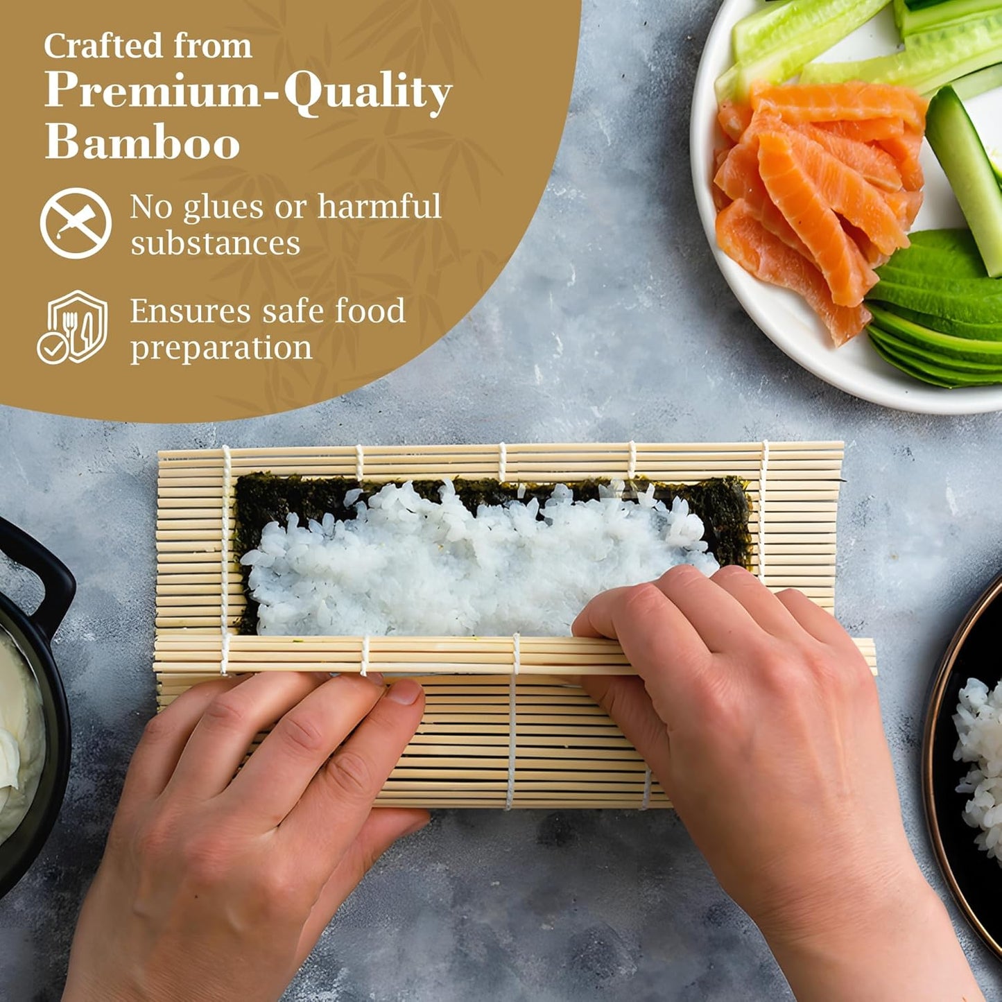 Fusion Select 10 Pk Bamboo Sushi Mat - Sushi Roller Mat for Making, Shaping & Molding Sushi Roll & Kimbap - Food-Safe Sushi Making Supplies, Tools & Accessories - Made of Natural Bamboo - 9.5x9.5