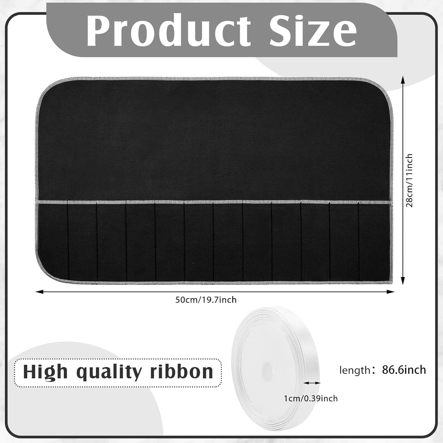 Hillban 18 Pcs Anti Tarnish Silver Storage Bags Silver Storage Cloth Felt Flatware Organizer Anti Tarnish Protector Bags Place Setting Roll with White Ribbon for Kitchen Cutlery Utensils (Black)