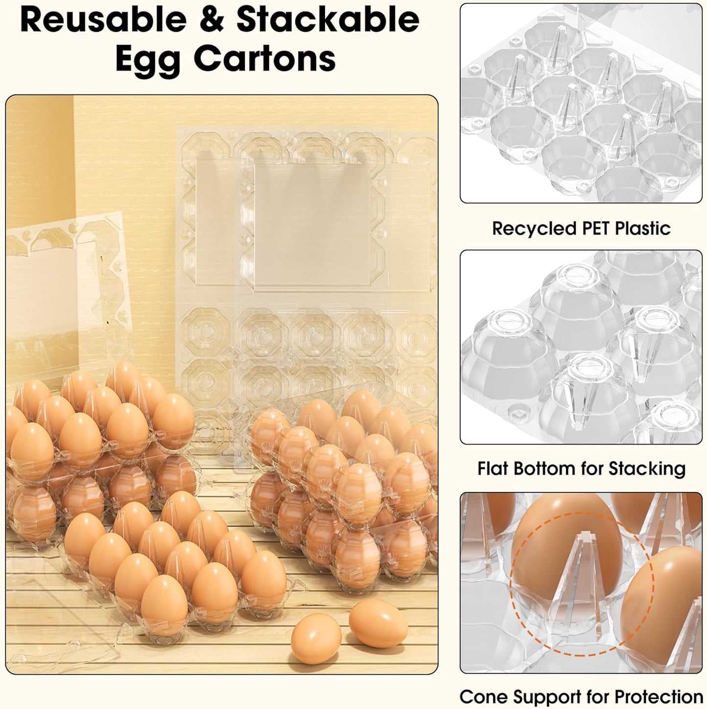 120 Pack Egg Cartons Cheap Bulk, 12 Count Clear Empty Egg Cartons for Fresh Chicken Eggs, 3x4 Grids Reusable Egg Holder Trays for Refrigerator Use, Chicken Farming, Family Storage and Market Purpose