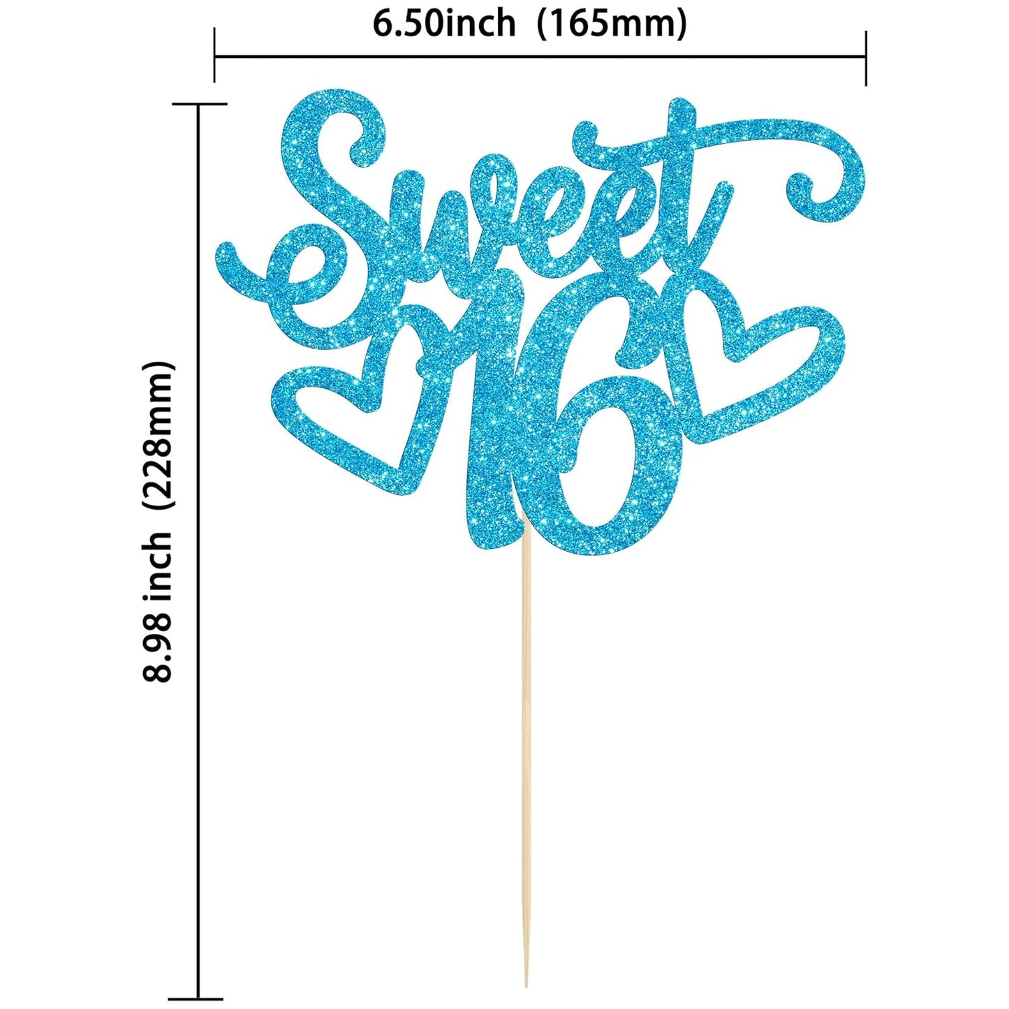 Gyufise 1Pc Sweet Teenager 16 Cake Topper Glitter 16th Birthday Cake Pick for Cheers to 16 Years Old 16th Birthday Party Cake Decorations Supplies Light Blue