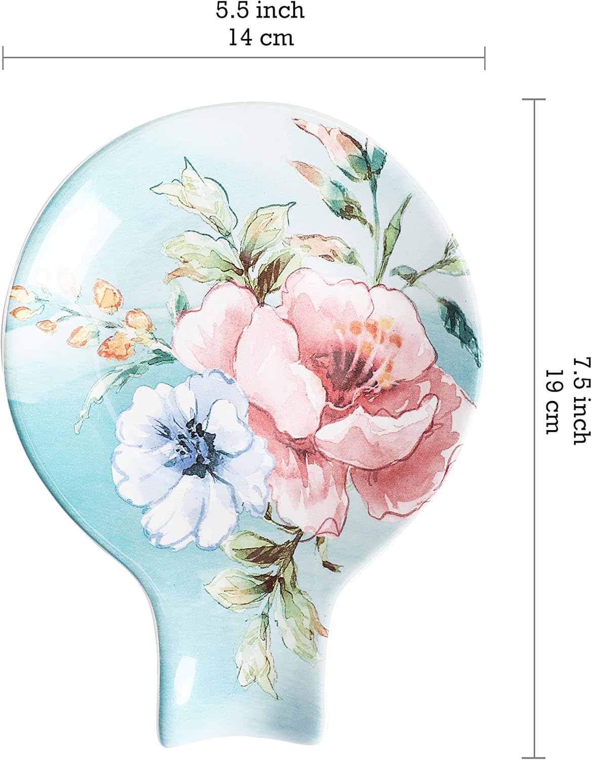 Bico Margret's Garden Spoon Rest for Stove Top, Ceramic Spoon Holder for Kitchen Counter, Easy to Clean Coffee Spoon Rest Dishwasher Safe, Kitchen Cooking Utensil Rest for Ladles Spatula