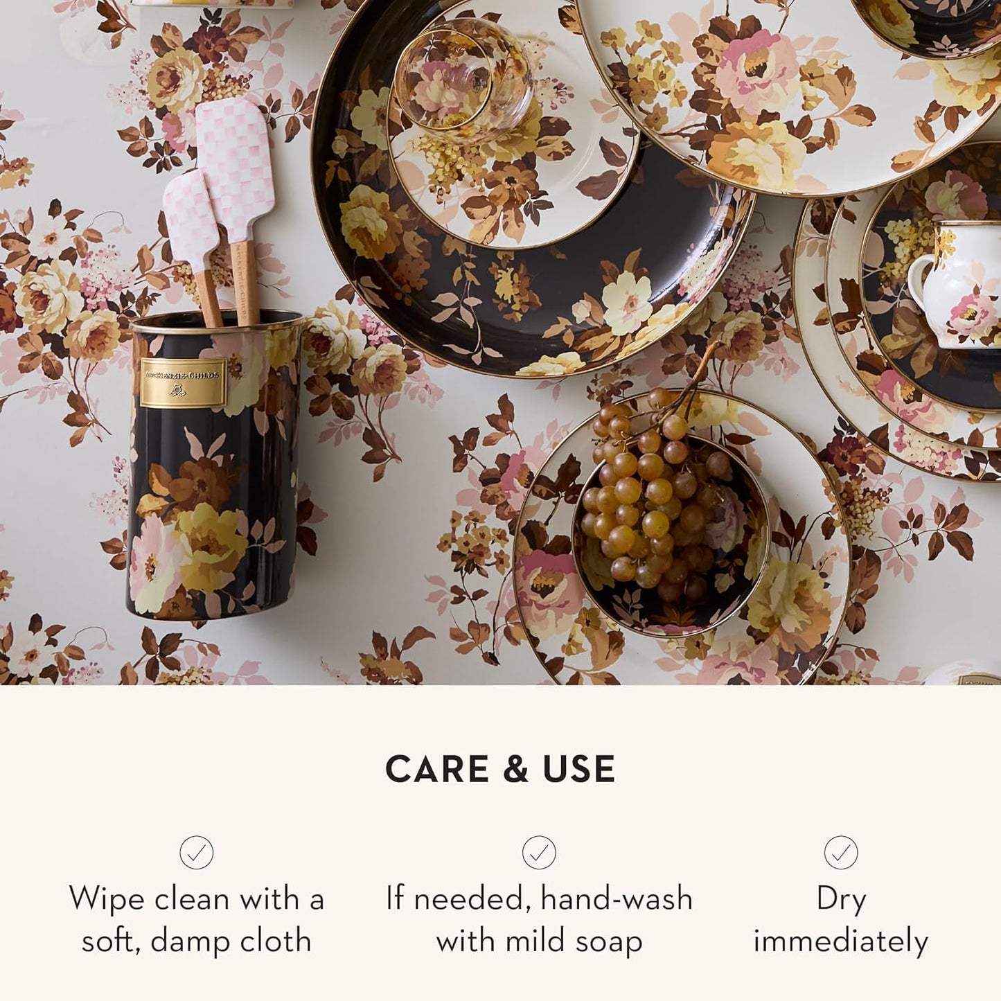 MACKENZIE-CHILDS Wild Rose Brown Utensil Holder