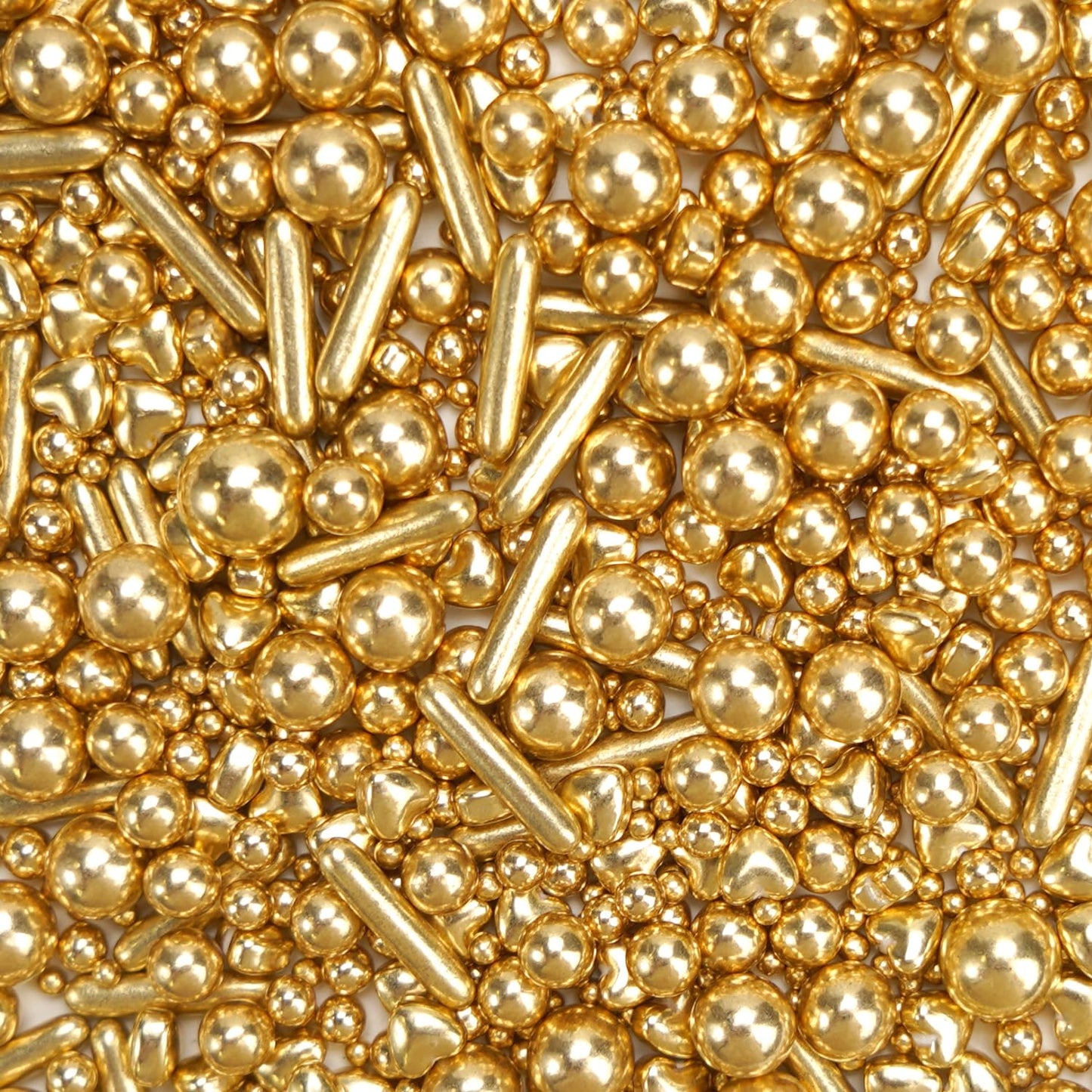 Dazzjoy Edible Gold Pearl Heart Rods Sprinkles, 130g/4.58oz, Mix Size, Gold Pearl Sprinkles for cupcake decorating, Cupcake Toppers Cake Decorations, Wedding Party Halloween Christmas Supplies