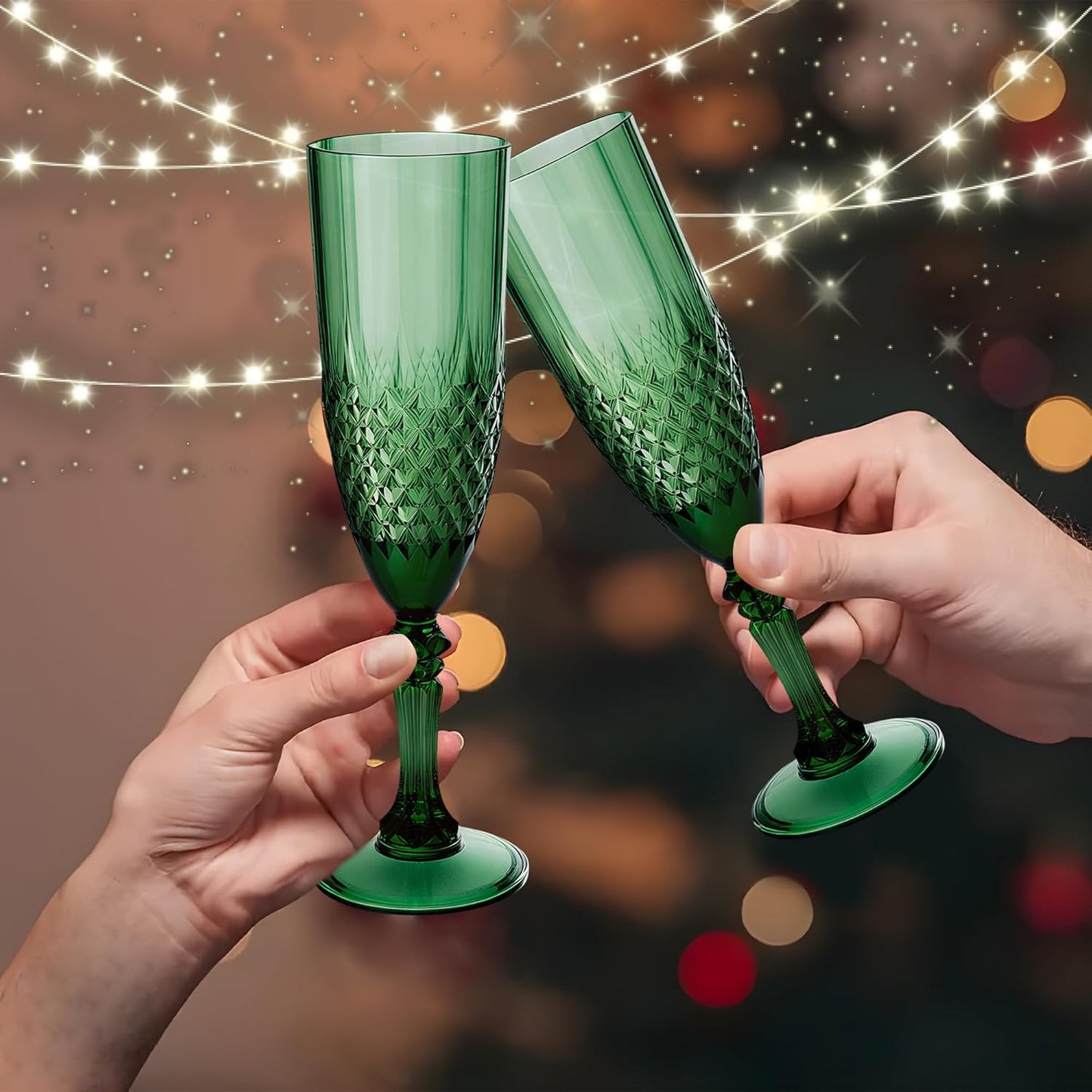 Plastic Champagne Flutes, 24PCS Dark Green Plastic Wine Glasses Goblets Reusable Champagne Flute for Weddings, Bachelor Parties, Toasting, and Events(24, Dark Green)