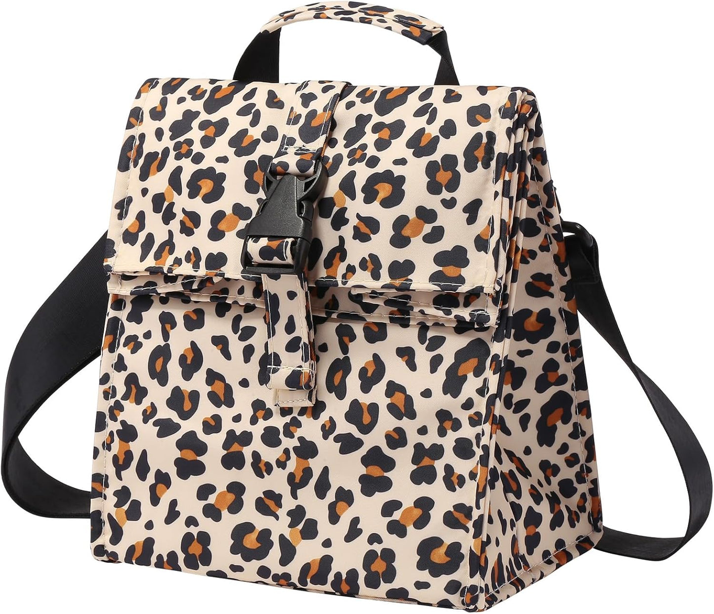 Insulated Foldable Lunch Bag- Lightweight Portable with Adjustable Shoulder Strap Lunch Box for Men, Women, Office, Work, Picnic, Hiking and Beach (Leopard(Soft Fabric))