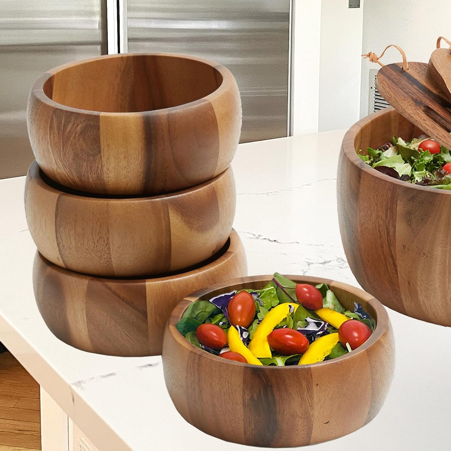 Woodard & Charles Acacia Wood Large Individual Salad Bowls, 6 1/2" x 2 1/2", ★★PACK OF 48 BOWLS★★